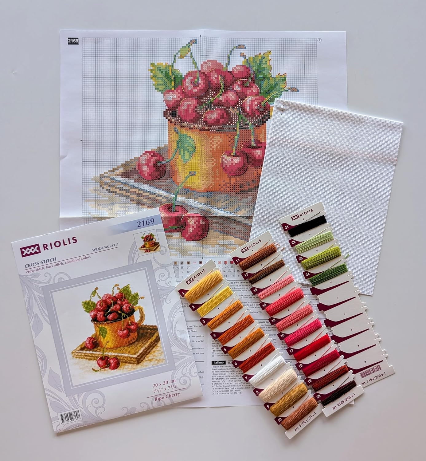 RIOLIS - Ripe Cherry 2169, Cross Stitch Kits 7¾"x7¾, Cross Stitch Kits for Beginners & Advanced, Crossstitching Kit Adult, Embroidery Counted Stitching Kit