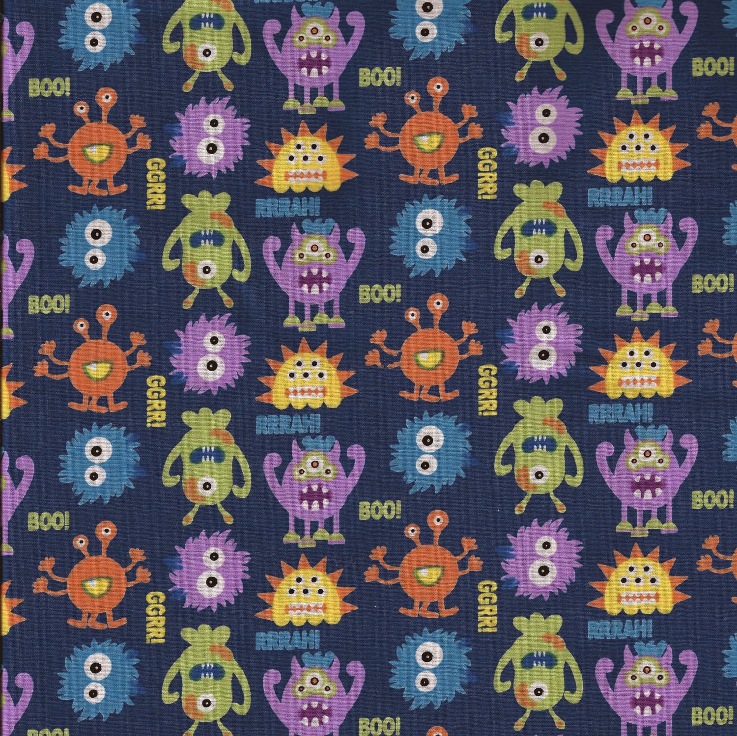 Blue Themed Monster Mayhem Design from Fabric Freedom – 100% Cotton British Designed Craft Fabric for Patchwork & Quilting, Lovely Coordinated Colours & Prints – (Price per/Quarter Metre) (Monsters)