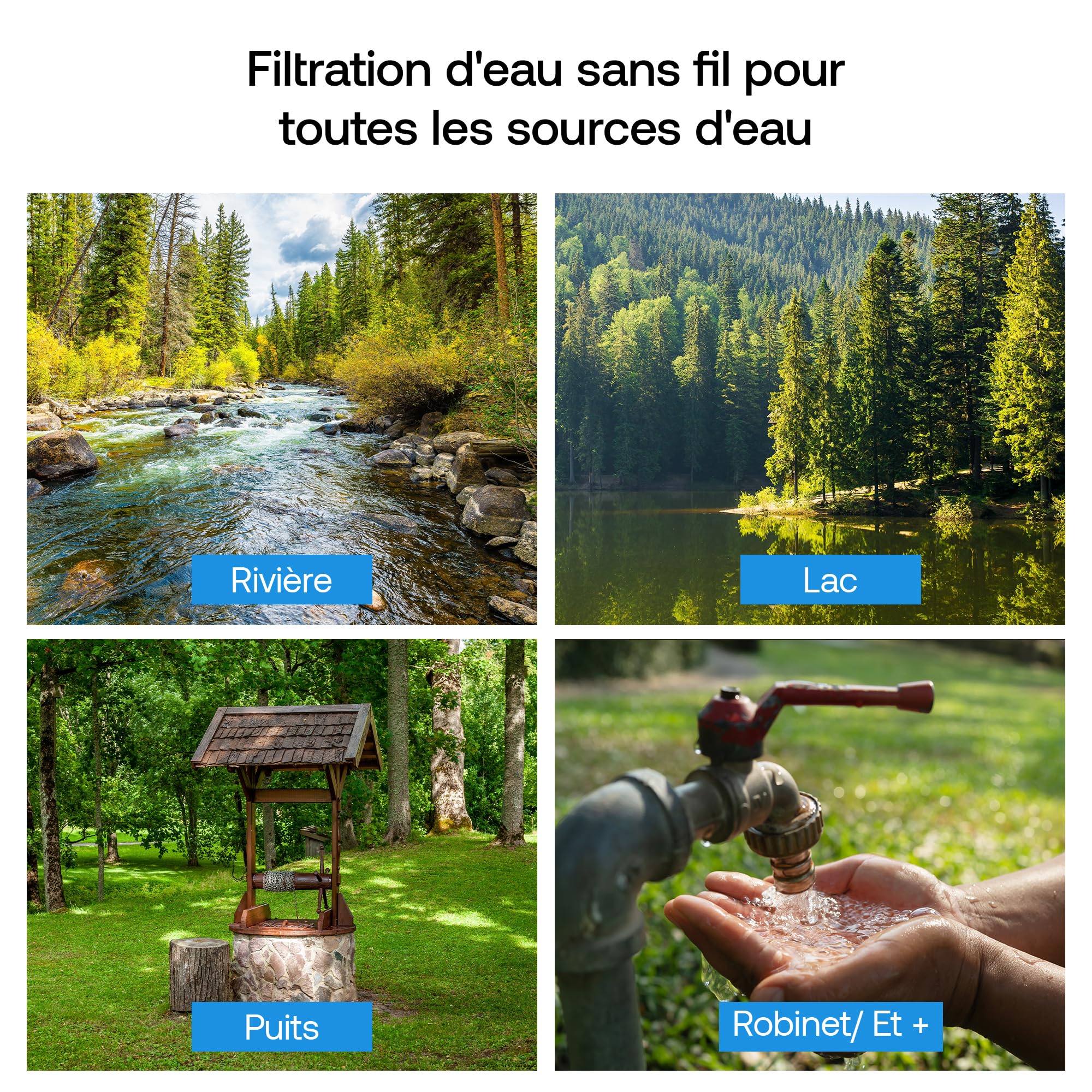 Weeplow® Earth - Système de Filtration d'Eau par Gravité 8,5 Litres AISI 304 avec 2 Eléments de Purification O'Pure 2, Robinet avec Niveau d'Eau et Support Inox Offert