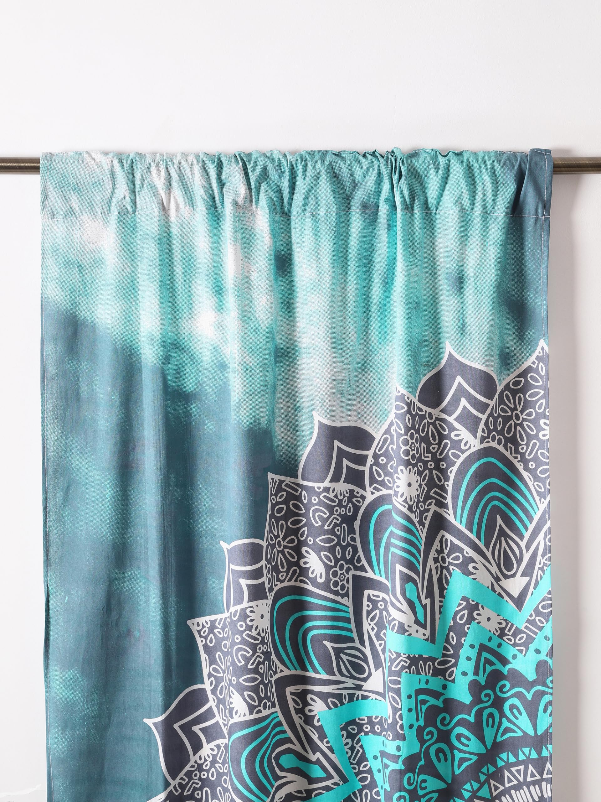 Popular Handicrafts Hippie-Mandala-Ombre-Vorhänge, für Wohnzimmer oder Schlafzimmer, lichtdurchlässige, halbtransparente Boho-Landhausgardinen, 193,0 x 210,8 cm (B x L), Türkis, 2er-Set