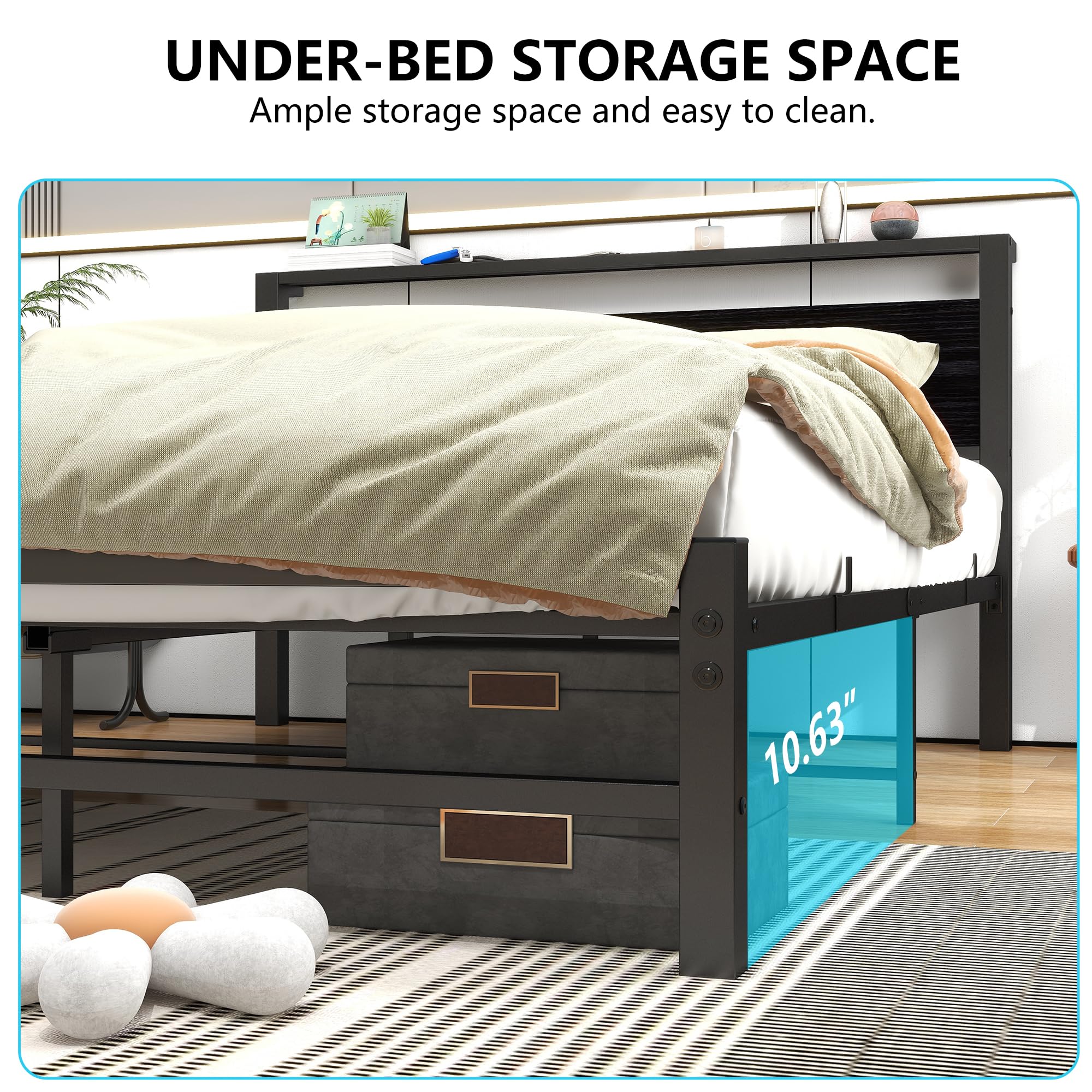 ARFARLY Bed 120 x 200 cm met ledverlichting en laadstation, bedframe
