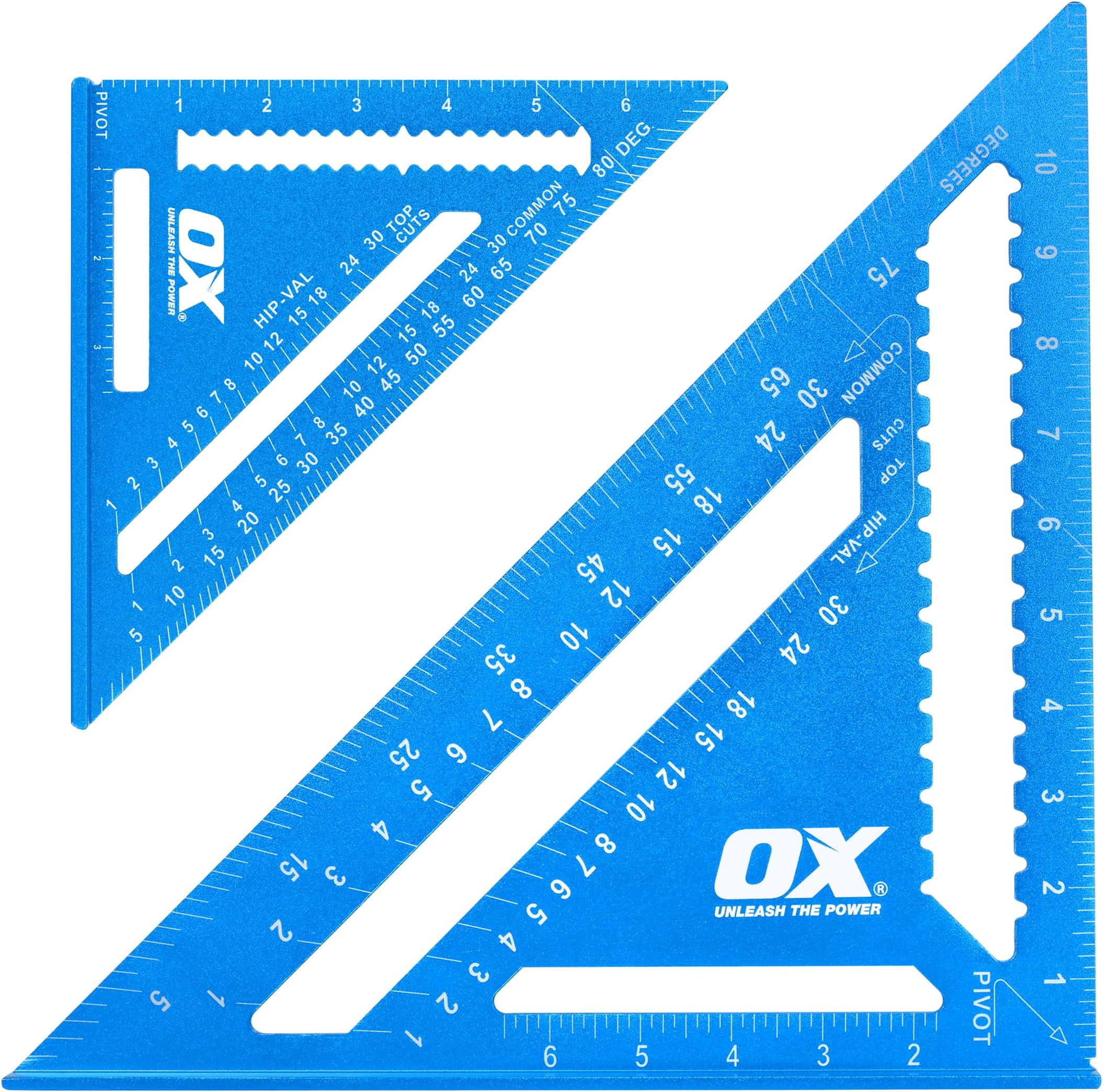 OX Pro 12" & 7" Aluminum Framing Square Set – Rust Resistant Carpenter Squares with High Visibility Laser-Etched Markings for Woodworking & Layout