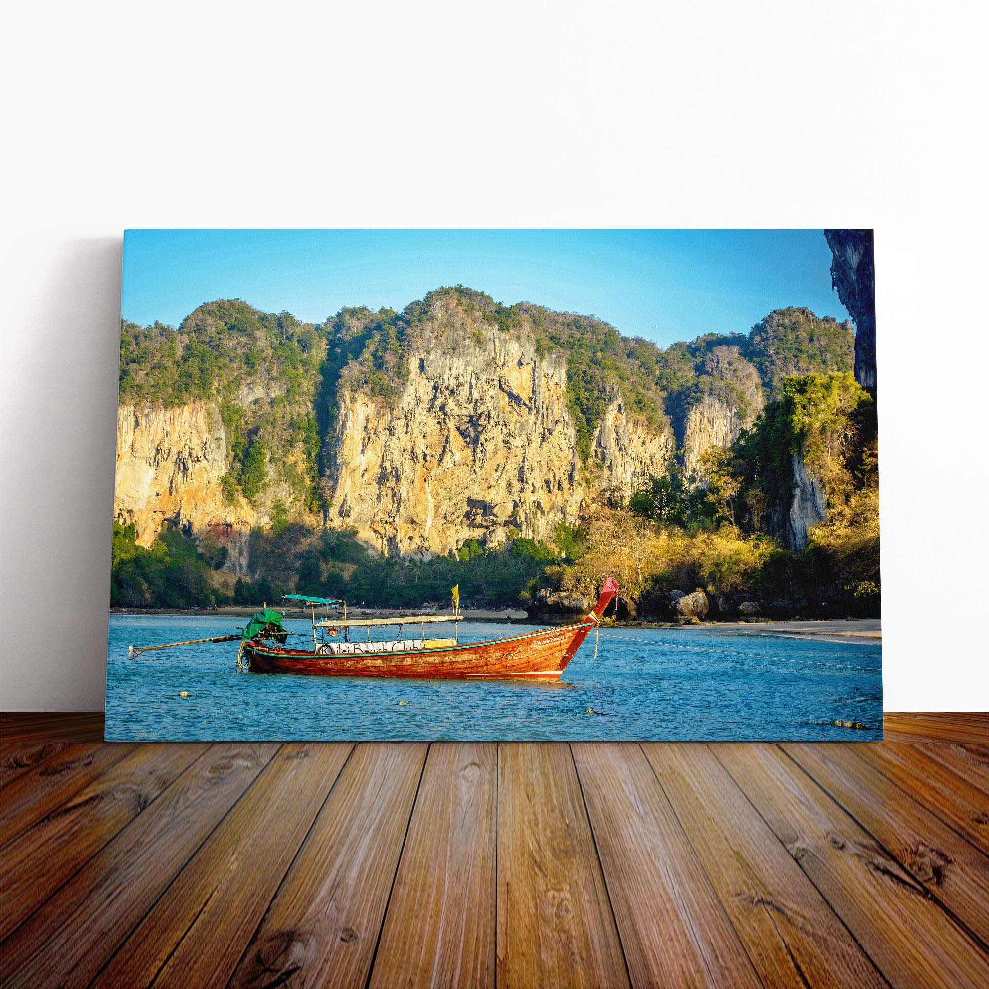 Longboat Boat in Thailand (4) Canvas Print | Gallery Wrapped 30mm Frame Wall Art | 30x20 inches | Ready to Hang | Modern Seascape Picture | Living Room Bedroom Lounge Office
