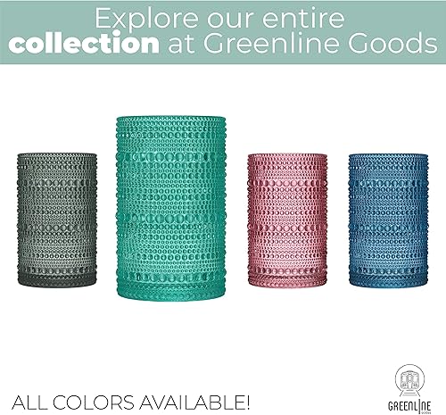 Miniatura 6 de Greenline Goods Hobnail - Juego de 6 vasos de 12 onzas con diseño único, elegantes vasos de burbujas azules para ambientes modernos y vintage,