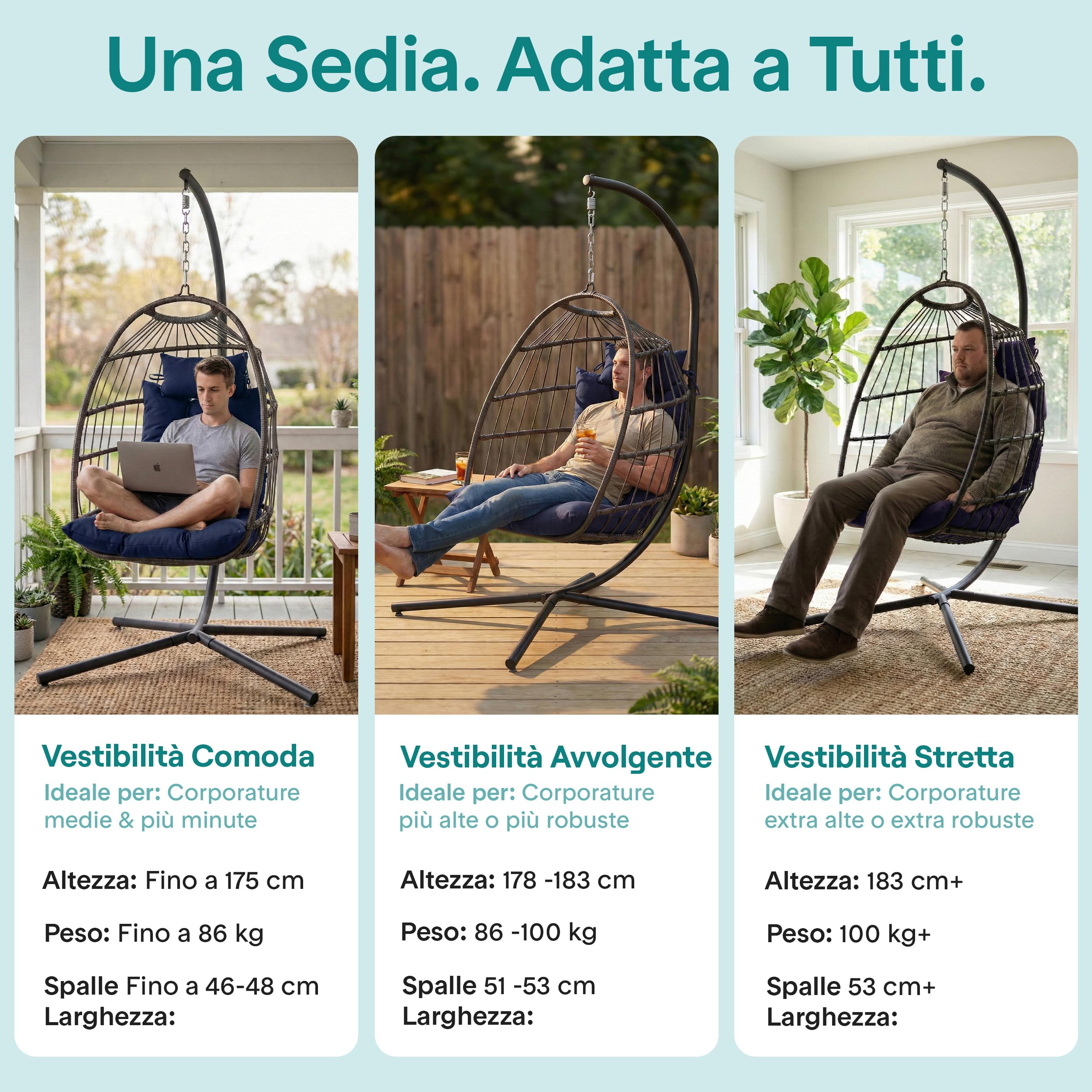 SereneLife Sedia a Dondolo a Uovo con Supporto, Capacità Fino a 250 Kg, Sedia Sospesa Poltrona a Dondolo in Rattan con Struttura in Acciaio Verniciato a Polvere per Casa e Giardino con Cuscino