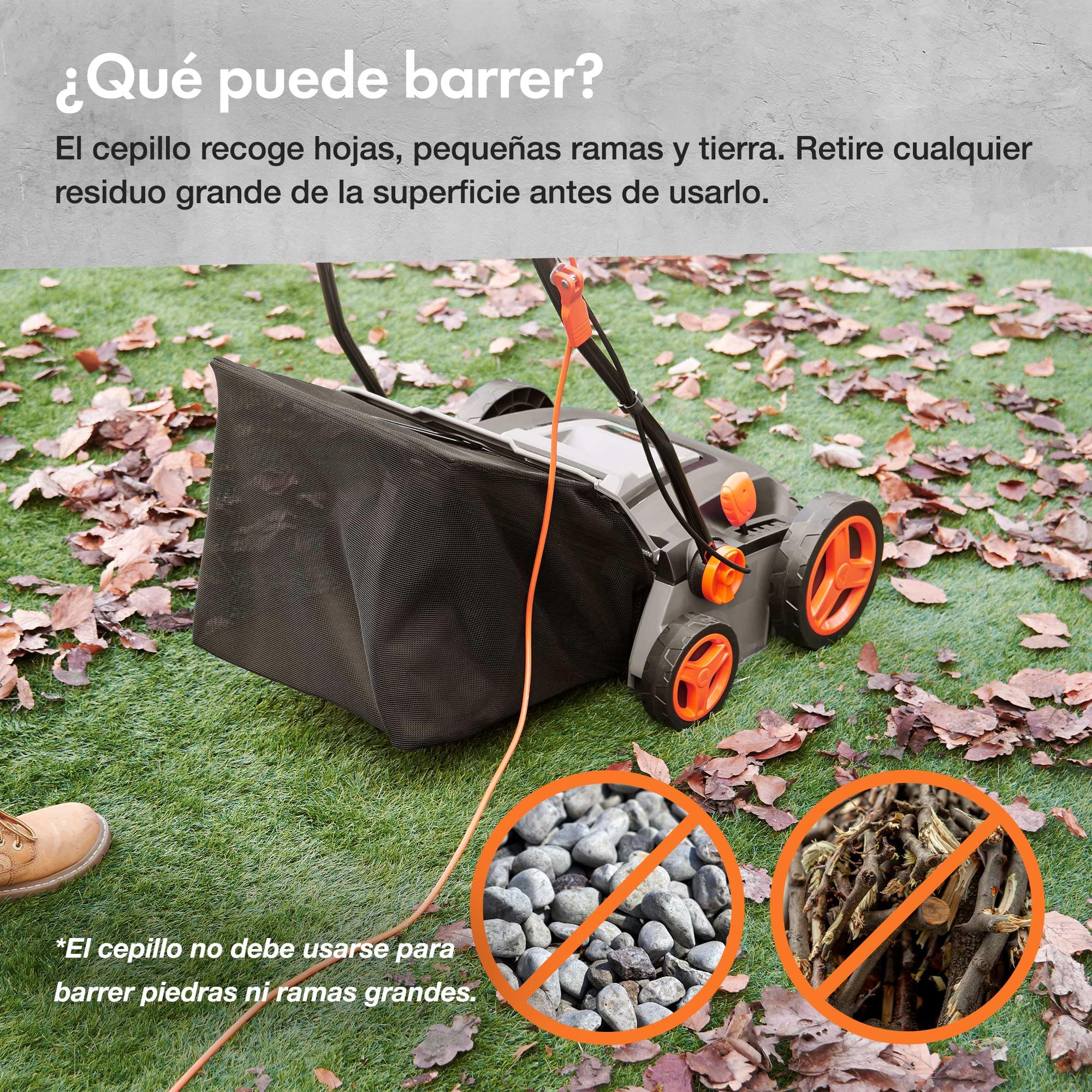 VonHaus Cepillo para Césped Artificial - Peinadora Barredora de Césped Artificial con Bolsa de Recogida, 5 Alturas Ajustables, 330-380 mm de Ancho de Trabajo y Asa Plegable (1800 W)