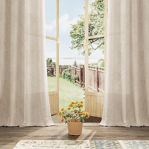 Miniatura 5 de Cortinas de lino beige de 102 pulgadas de largo para sala de estar, cortinas semitraslúcidas para puertas corredizas de vidrio, estilo casa de