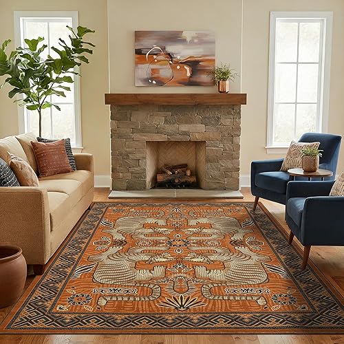 GarveeHome Tibetan Tiger 5x7 Area Rugs, Boho Terracotta Washable Rugs