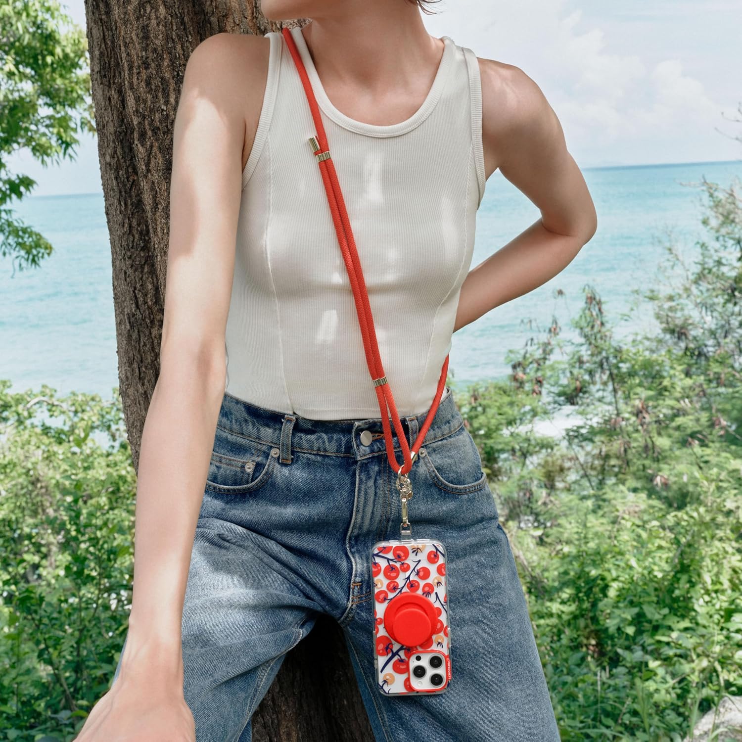 PopSockets Phone Lanyard, Phone Holder, Crossbody Phone Strap - Paracord Rosso