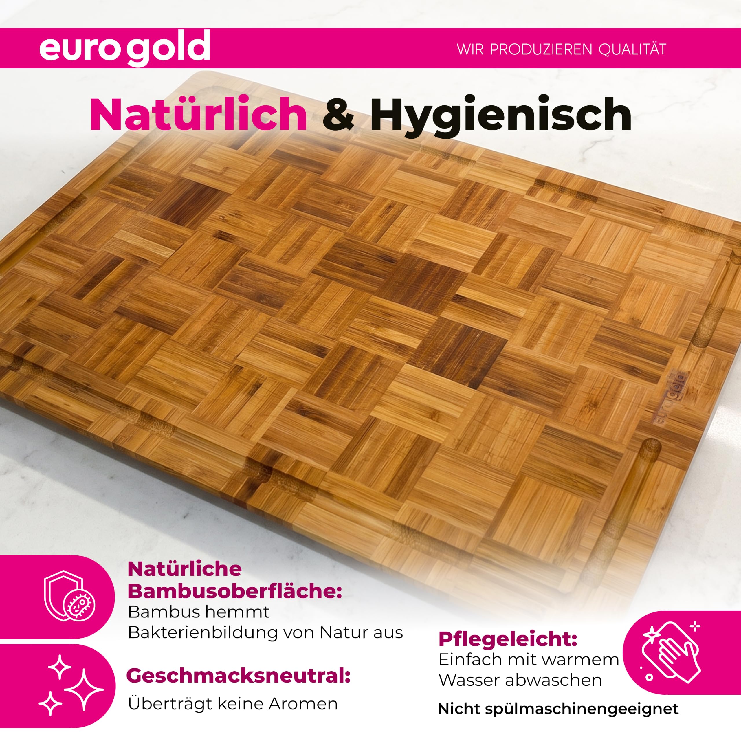 EUROGOLD XL-Großes Bambus Schneidebrett 50x35 cm mit Saftrille