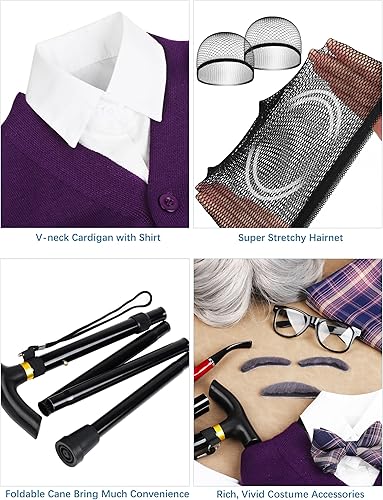 Miniatura 4 de SOMSOC Disfraz de anciano para abuelo, 14 piezas, para 100 días de escuela, accesorio para cosplay