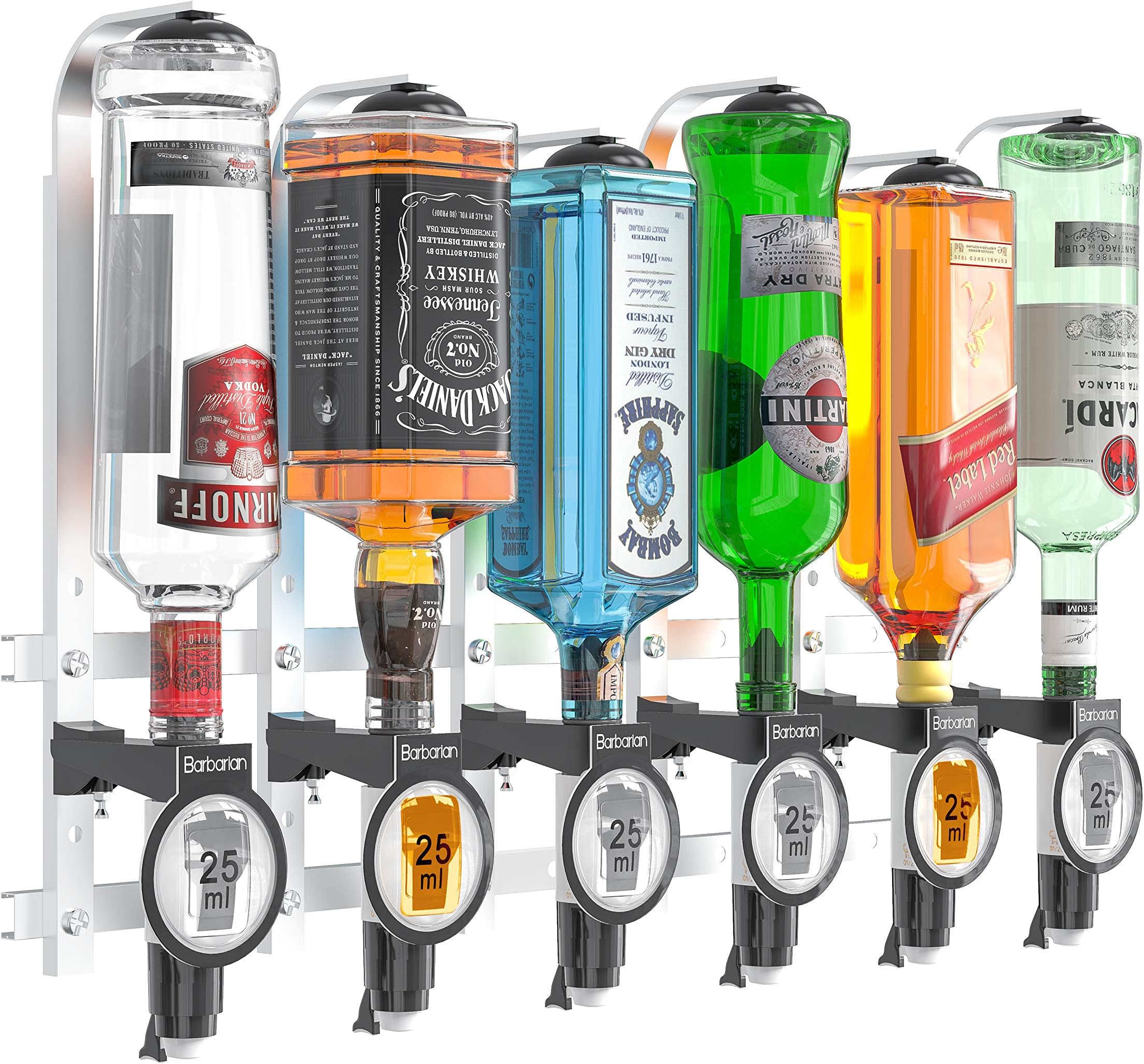 Barbarian Liquor Dispenser For Home Bar 3/4/6 Bottle Wall Mounted - Bar Butler Shot Measure Bracket Alcohol Wine Upside Down Drink Jigger Optics Man cave