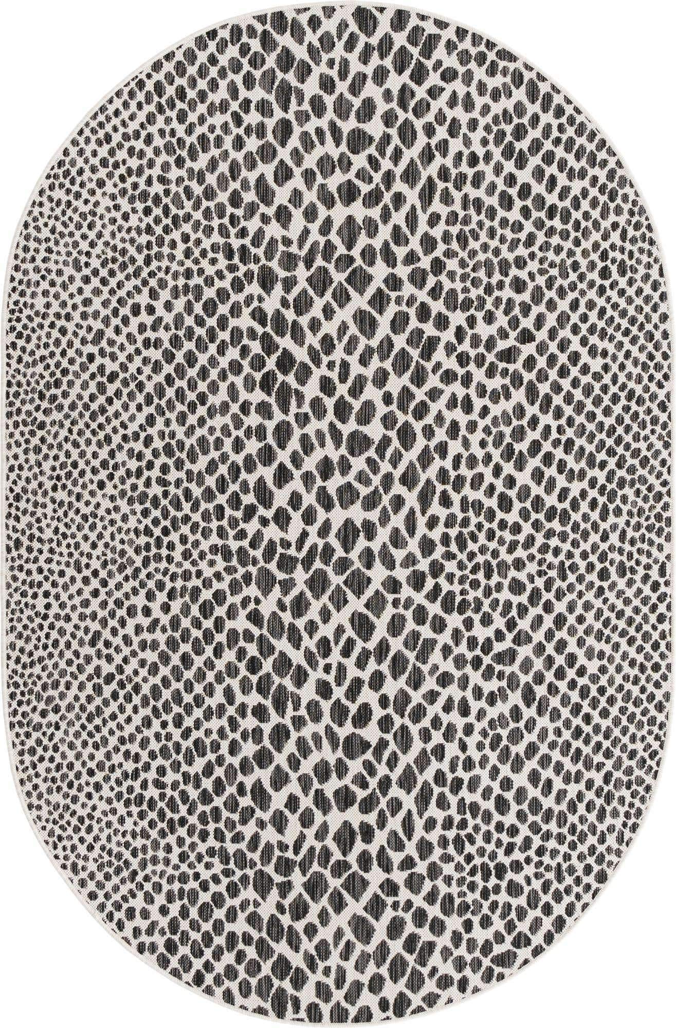 Unique Loom Outdoor Collection Area Rug - Cape Town (5' 3' x 8' Oval, Black/ Ivory)