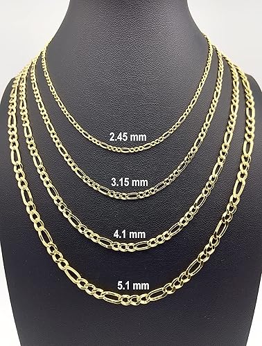 Miniatura 6 de JEWELHEART Cadena de oro real de 14 quilates Figaro - 2mm 2.45mm 3.15mm 4.1mm 5.1mm 5.7mm de eslabones cubanos de corte de diamante estilo Figaro