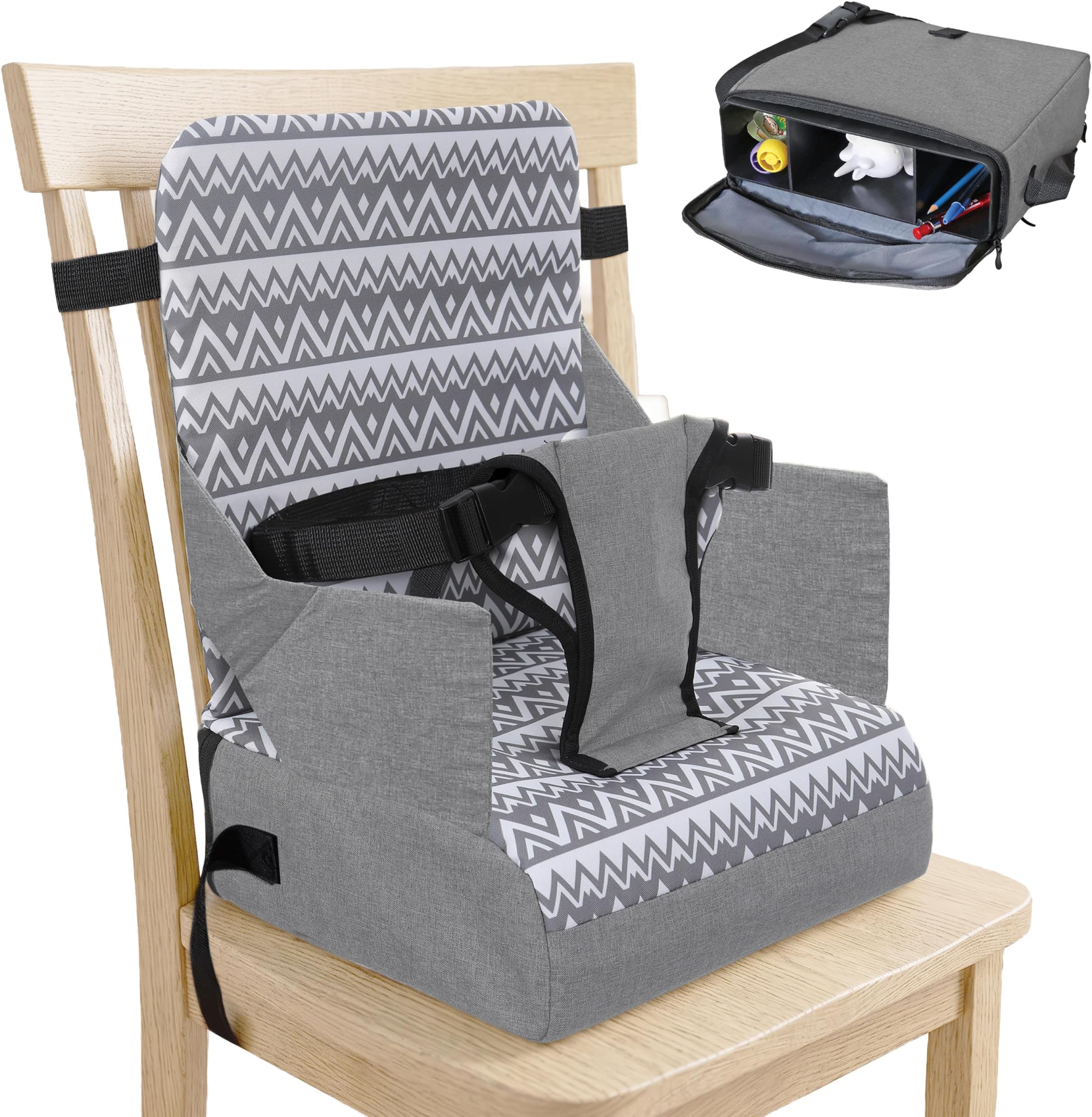 Dreambaby Grab โN Go Kids Booster Seat โ Portable Travel Toddler High Chair for Dining (6M-3Y) with Storage & Shoulder Strap โ Lightweight and Compact