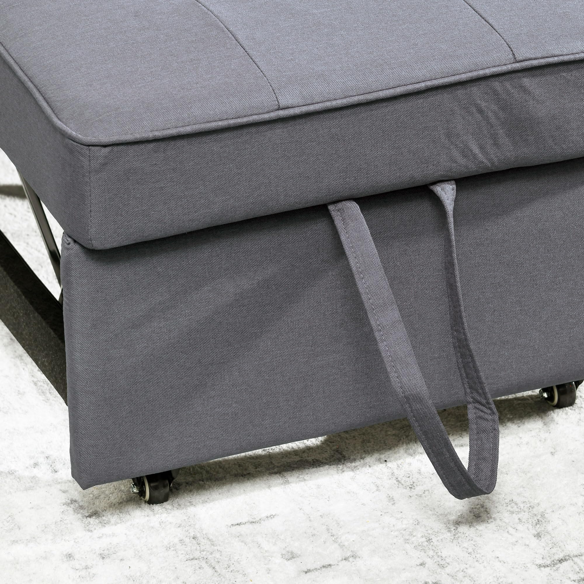 HOMCOM 3 in 1 Poltrona Letto Imbottita Reclinabile 98x71x67 cm Grigio Scuro | Schienale in 5 Posizioni, Cuscini, Divano Letto Una Piazza e Mezza, Tessuto Effetto Lino e Legno, per Soggiorno