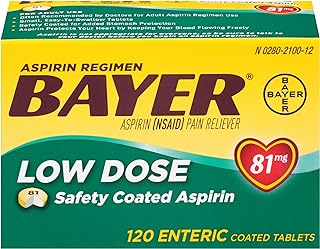 Aspirin Regimen Bayer, 81mg Enteric Coated Tablets, Pain Reliever/Fever Reducer, 120 Count