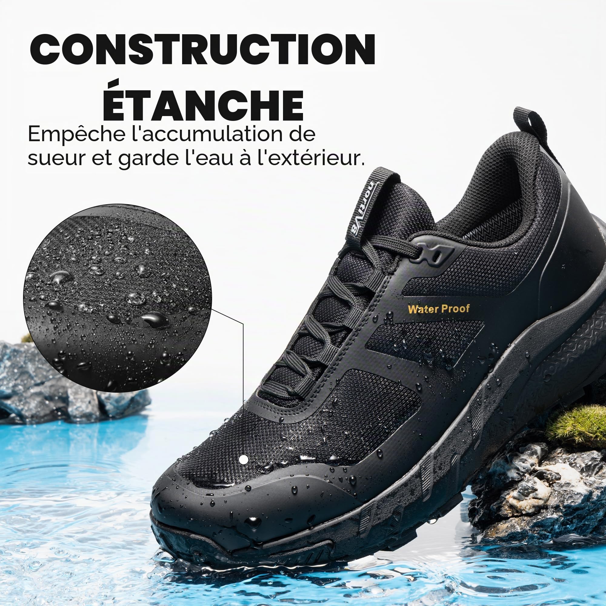 NORTIV 8 Hommes Chaussures de Randonnée Imperméables | Chaussure Marche Pour Baskets Elégantes optimales pour Le Camping Entraînement en Plein air
