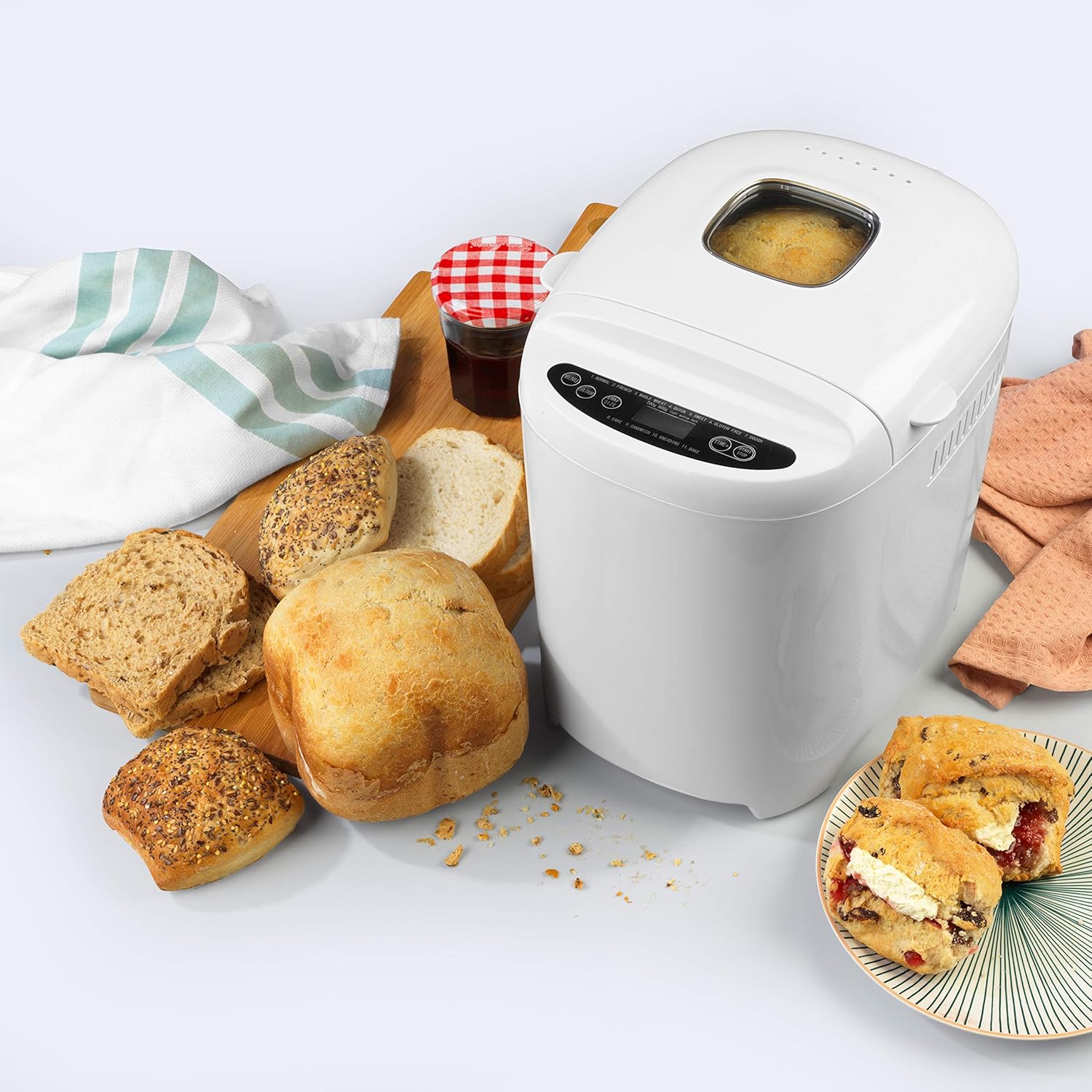 Progress EK4219PVDEEU7 Macchina per il pane digitale con spina europea, 550 W, Cottura rapida, 11 funzioni di cottura, Display LCD, Alloggiamento termoisolante, senza glutine, la forneria, Bianco