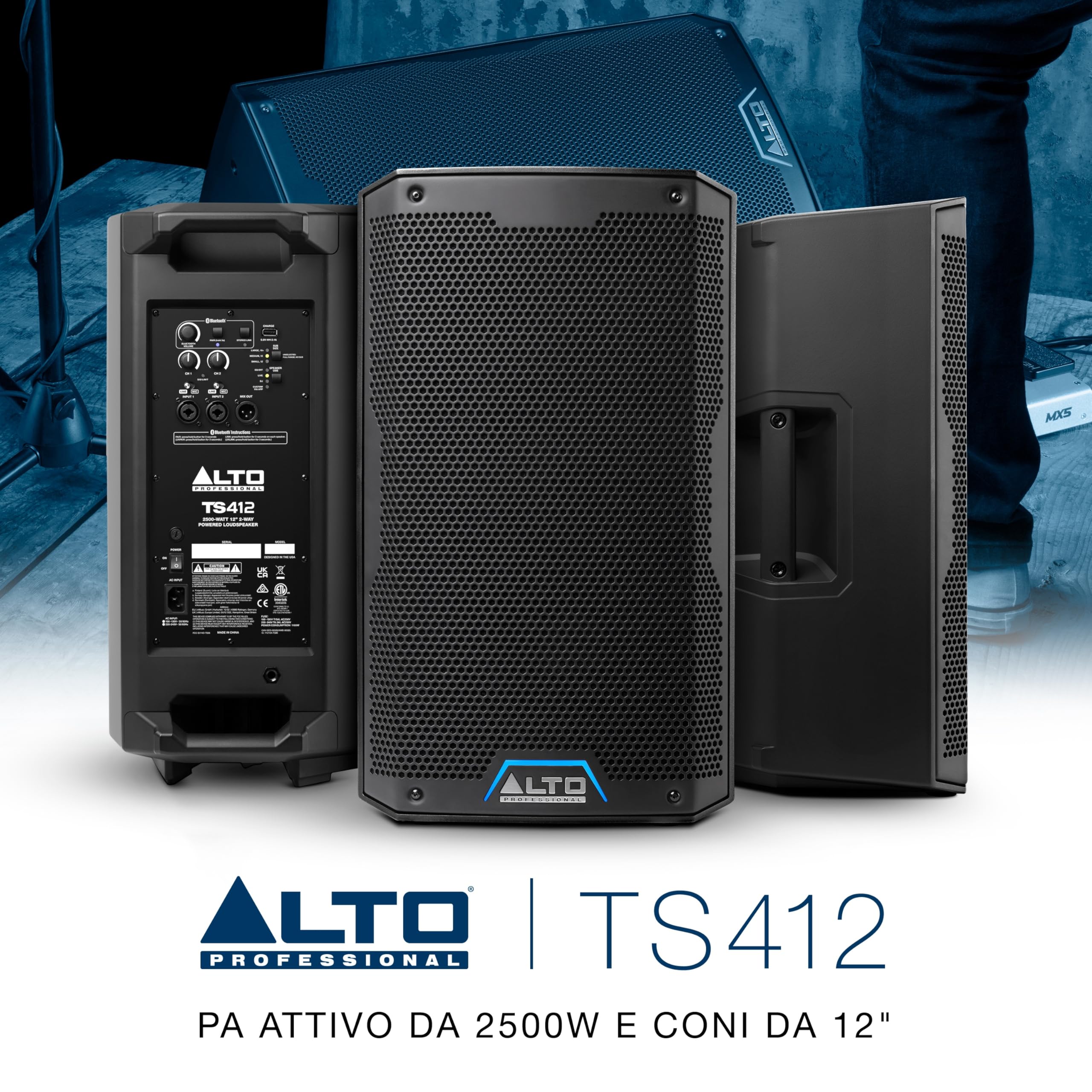 ALTO TS412 Cassa Amplificata Attiva da 12" e 2500W, Potente con Bluetooth, Mixer a 3 Canali, Connessione tra Altoparlanti Wireless, DSP e App