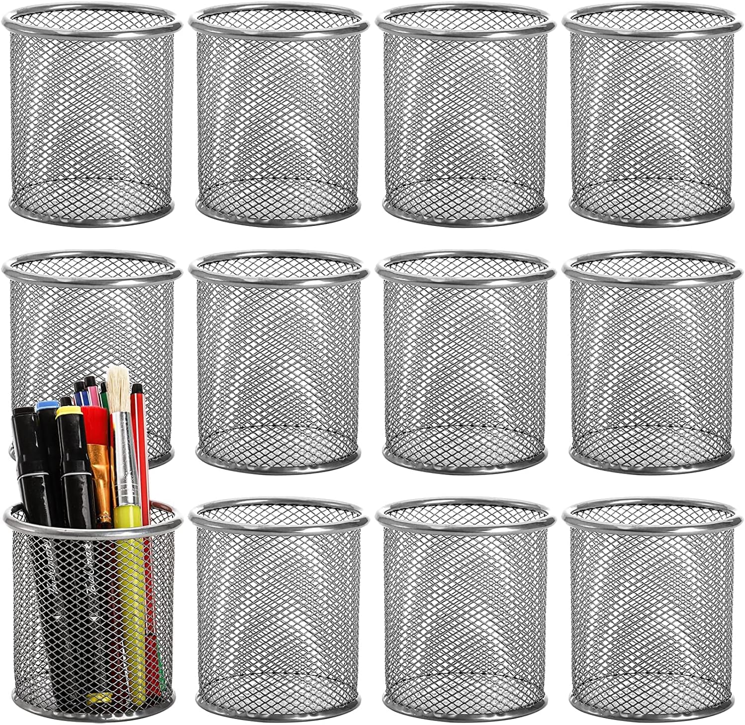WUWEOT 12 Pack Metal Pen Holder Mesh Pencil Holder Desk Organizer Mesh