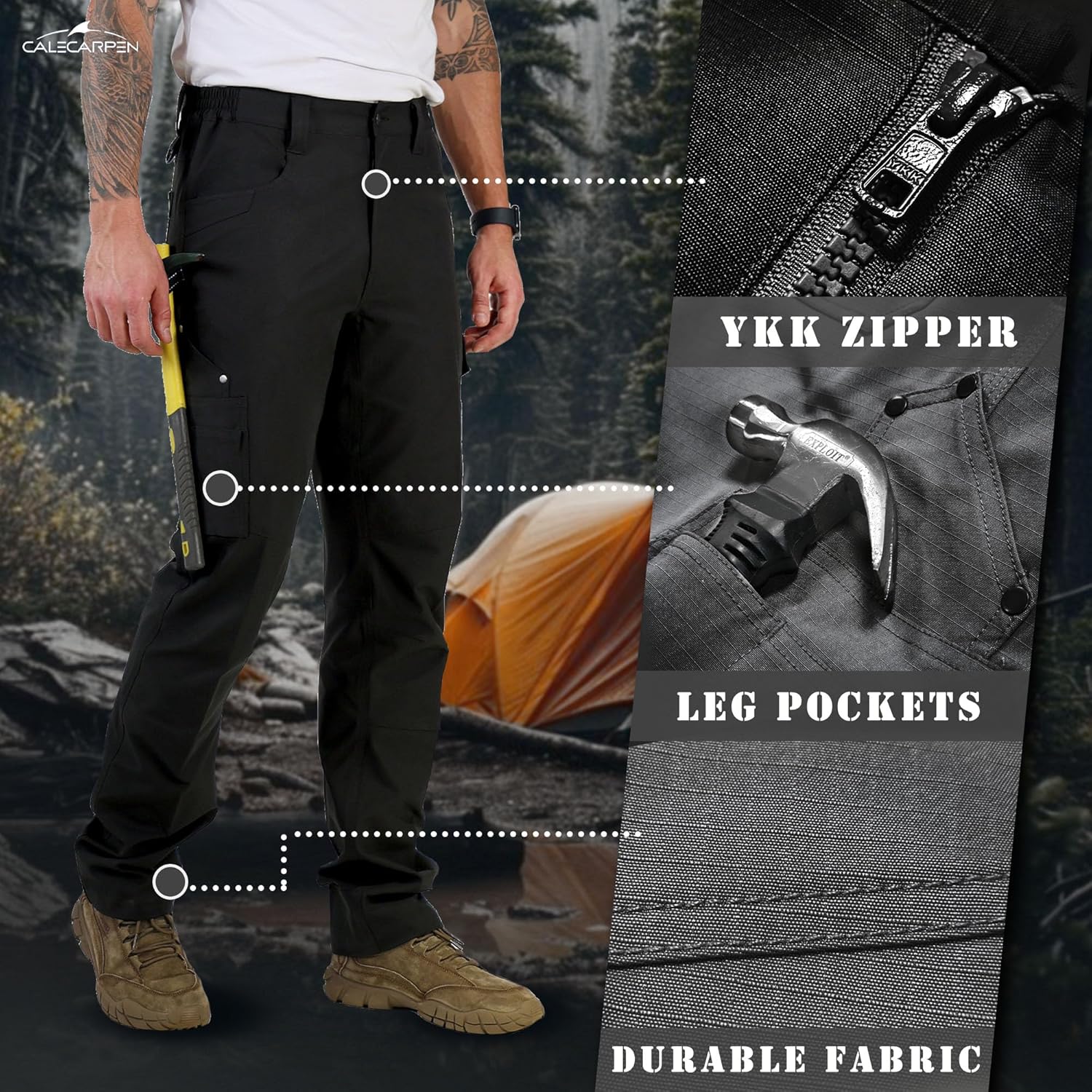 Men's Work Pants Ripstop Water Repellent MultiCargo Stretch Flex Carpenter Construction Workwear Utility - Image 6