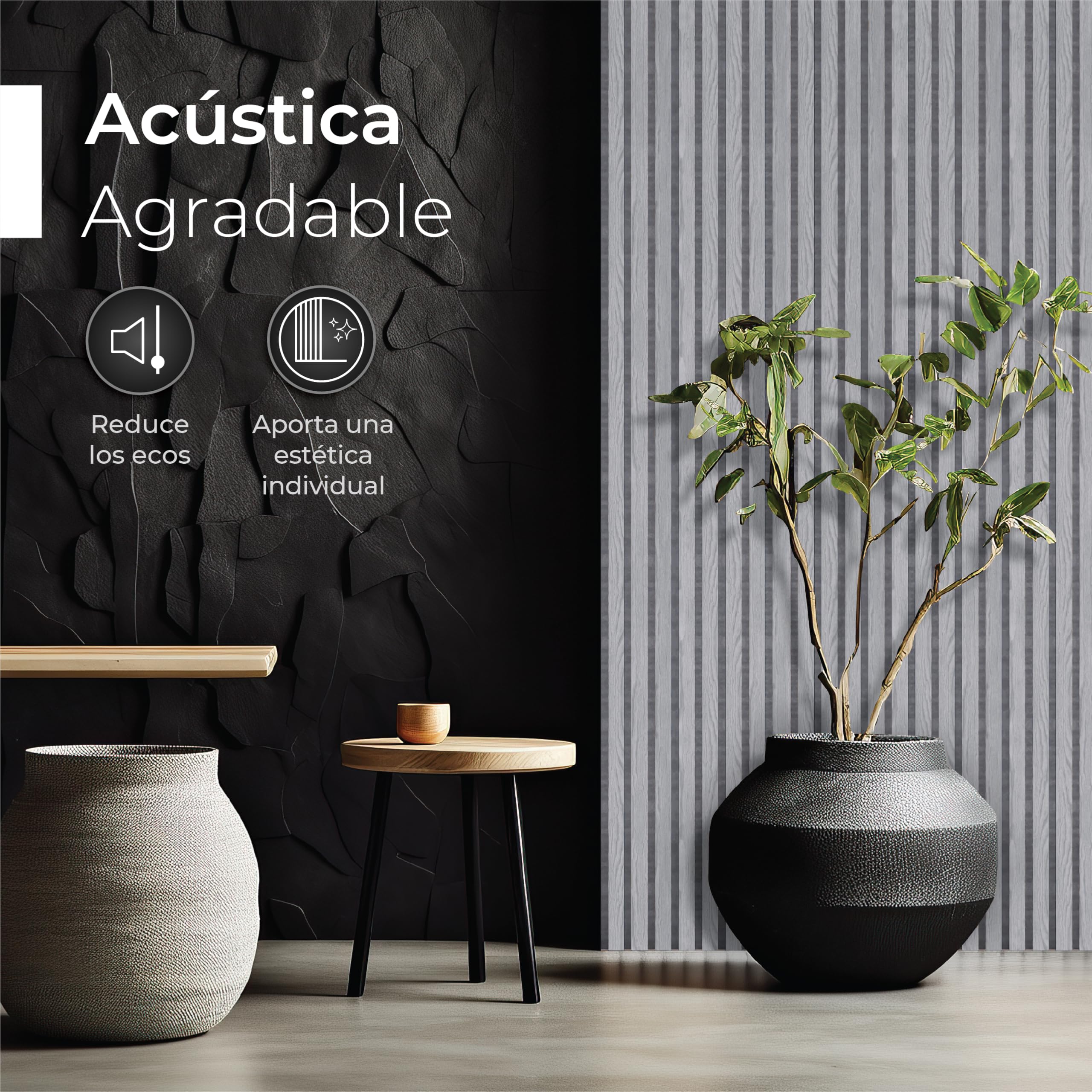 Paneles acústicos de madera, 2 piezas de 120 x 60 cm (= 1,44 m²) - Fieltro acústico (gris) y chapa de madera auténtica (peral) - Revestimiento de pared 3D, aislamiento acústico