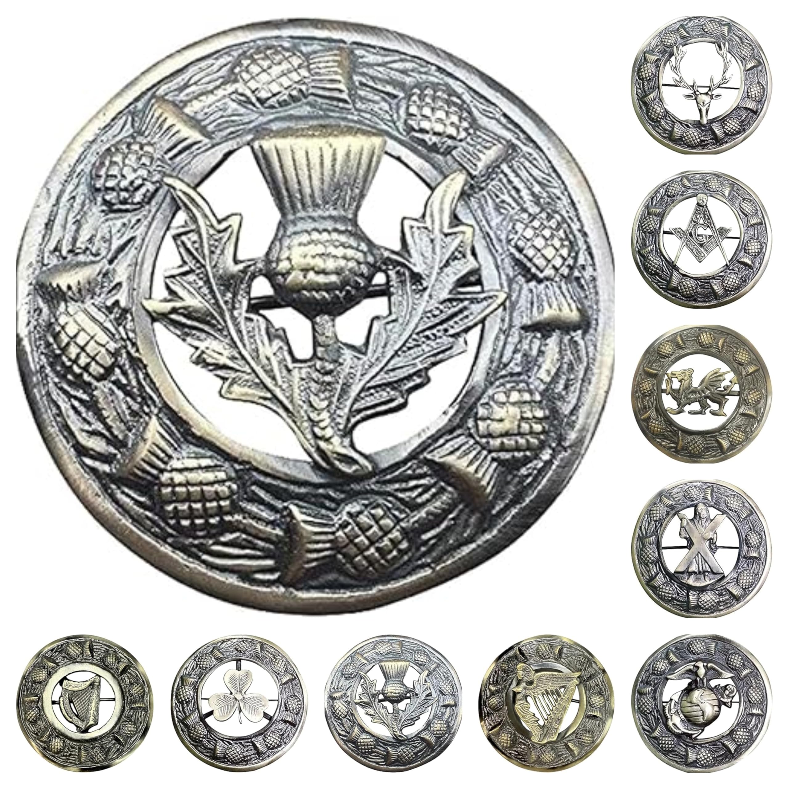 AAR Men,s Scottish Thistle Kilt Brooch Fly Plaid Antique Finish 3" (7cm) diameter T
