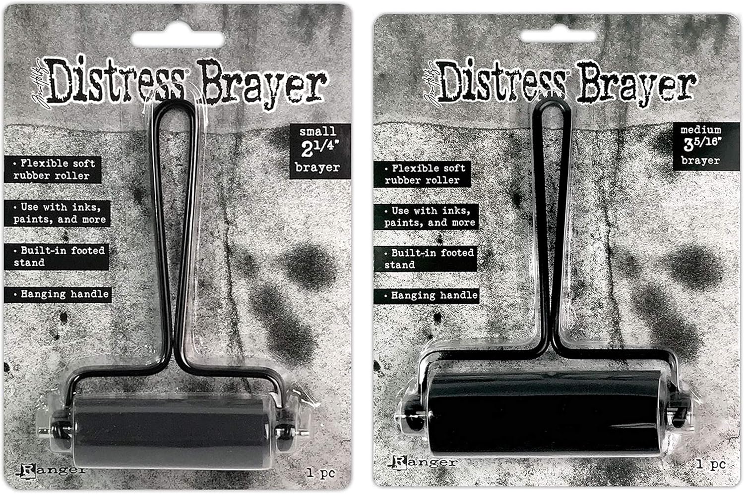 Tim Holtz Distress Brayers - Bundle of 2 - Medium (3 5/16) and Small (2 1/4) (TDA75554,TDA75547)