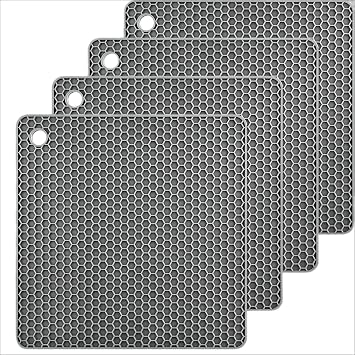 Silicone Trivets Mats Set for Kitchen,Silicone Hot Pads and Trivets for Hot Dishes,Pots and Pans,Grey Pads for Kitchen Table,Square Pot Holders Trivet Set of 4