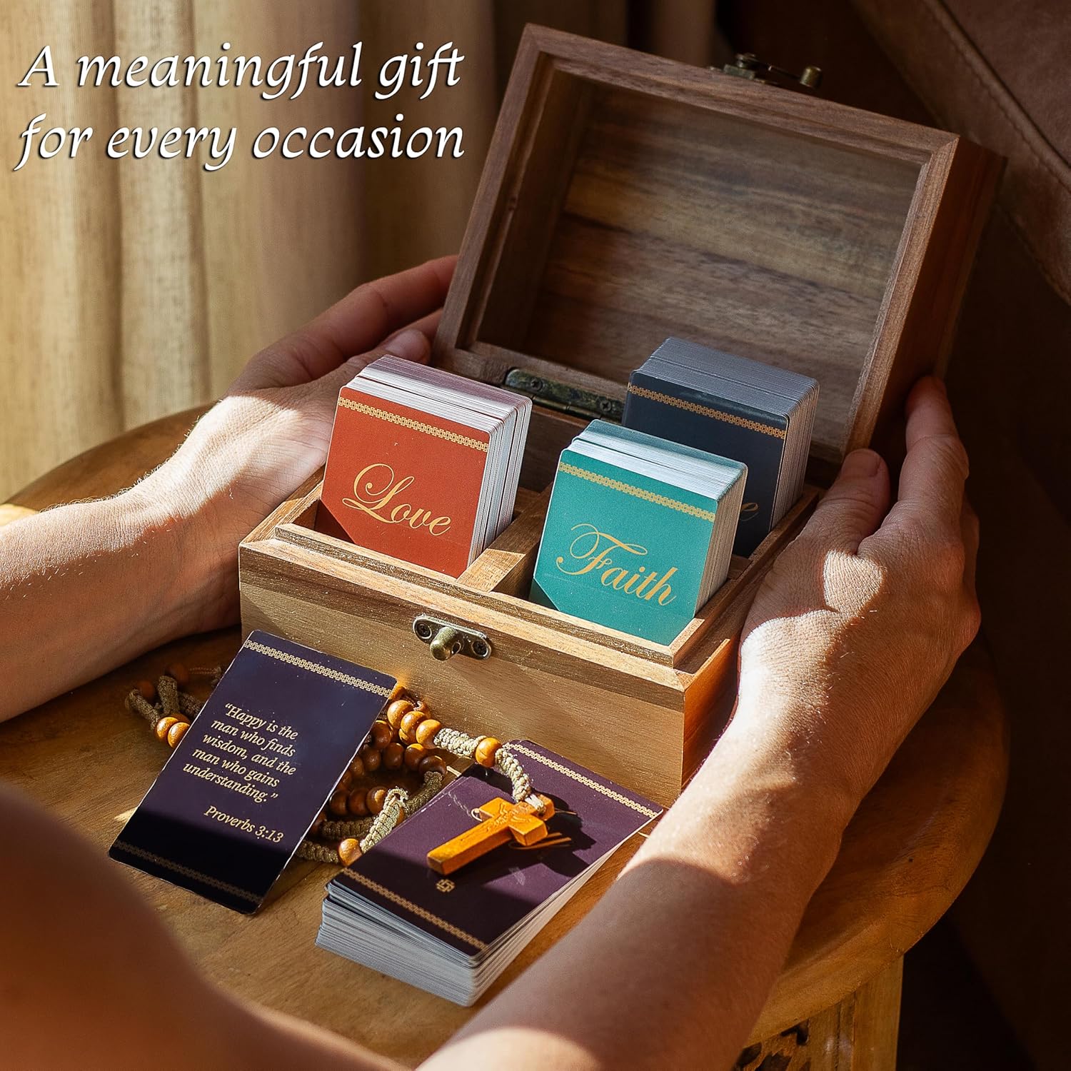 Christian Gifts for Women and Men, Bible Verse Box with 200 Inspirational Prayer Scripture Cards, Spiritual Faith Religious Gift for Baptism and Communion