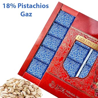 GOALDEES Persian Nougat Gaz Traditional Sweet with 18% Pistachios, Halal Candy, Soft & Chewy Natural Treat, 350g