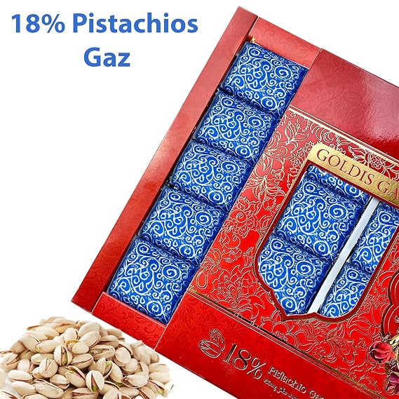 GOALDEES Persian Nougat Gaz Traditional Sweet with 18% Pistachios, Halal Candy, Soft & Chewy Natural Treat, 350g