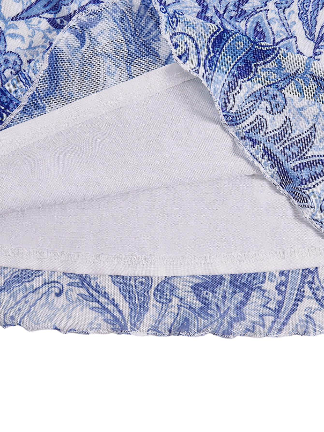 Milumia Women's Summer Mini Dress Vintage 90s Spaghetti Strap A Line Mesh Short Dresses Sun Dress: Small Blue and White