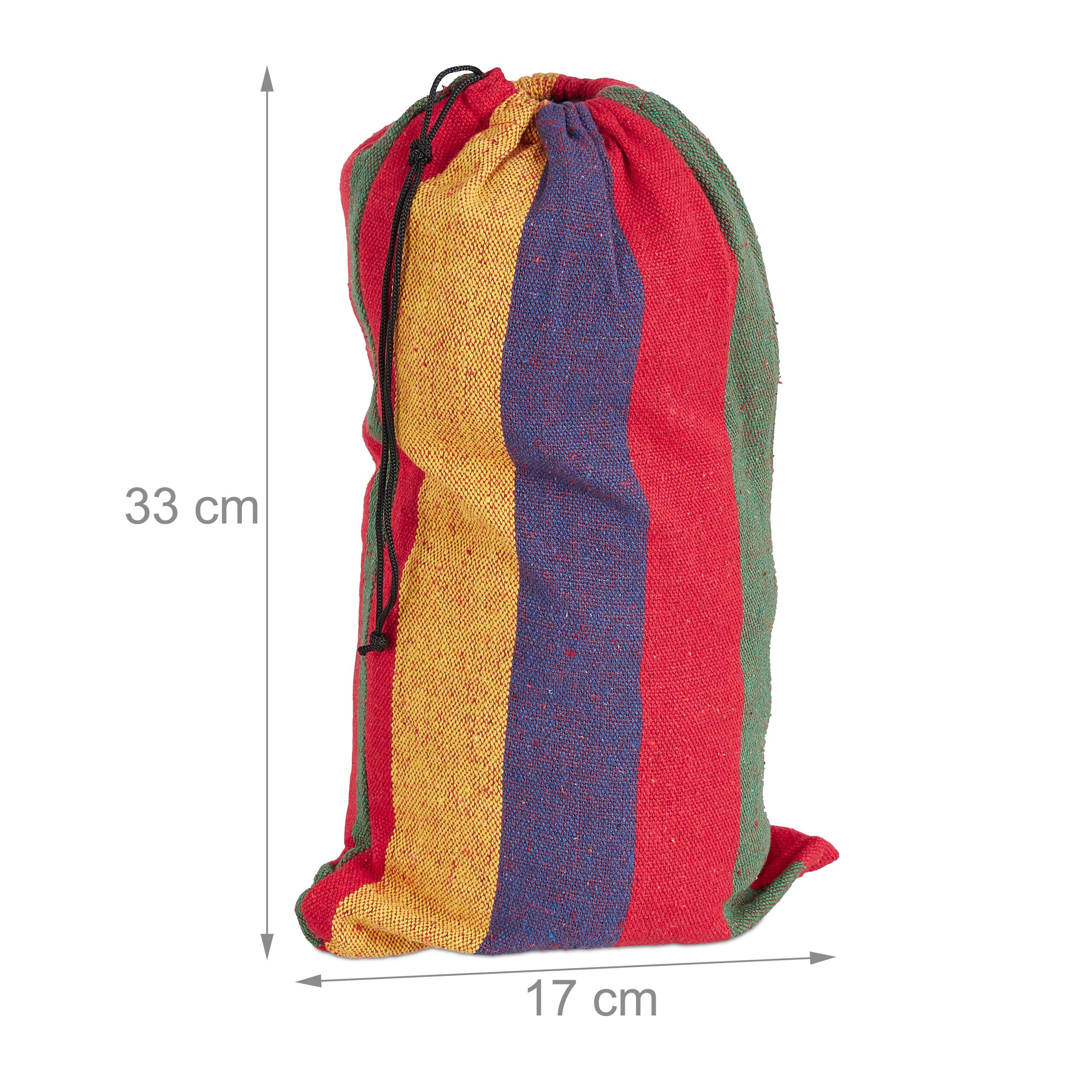 Relaxdays Hamac, Sac, matériel de Fixation, Charge Max. : 150 kg, LP : 270 x 150 cm, intérieur et extérieur, Multicolore