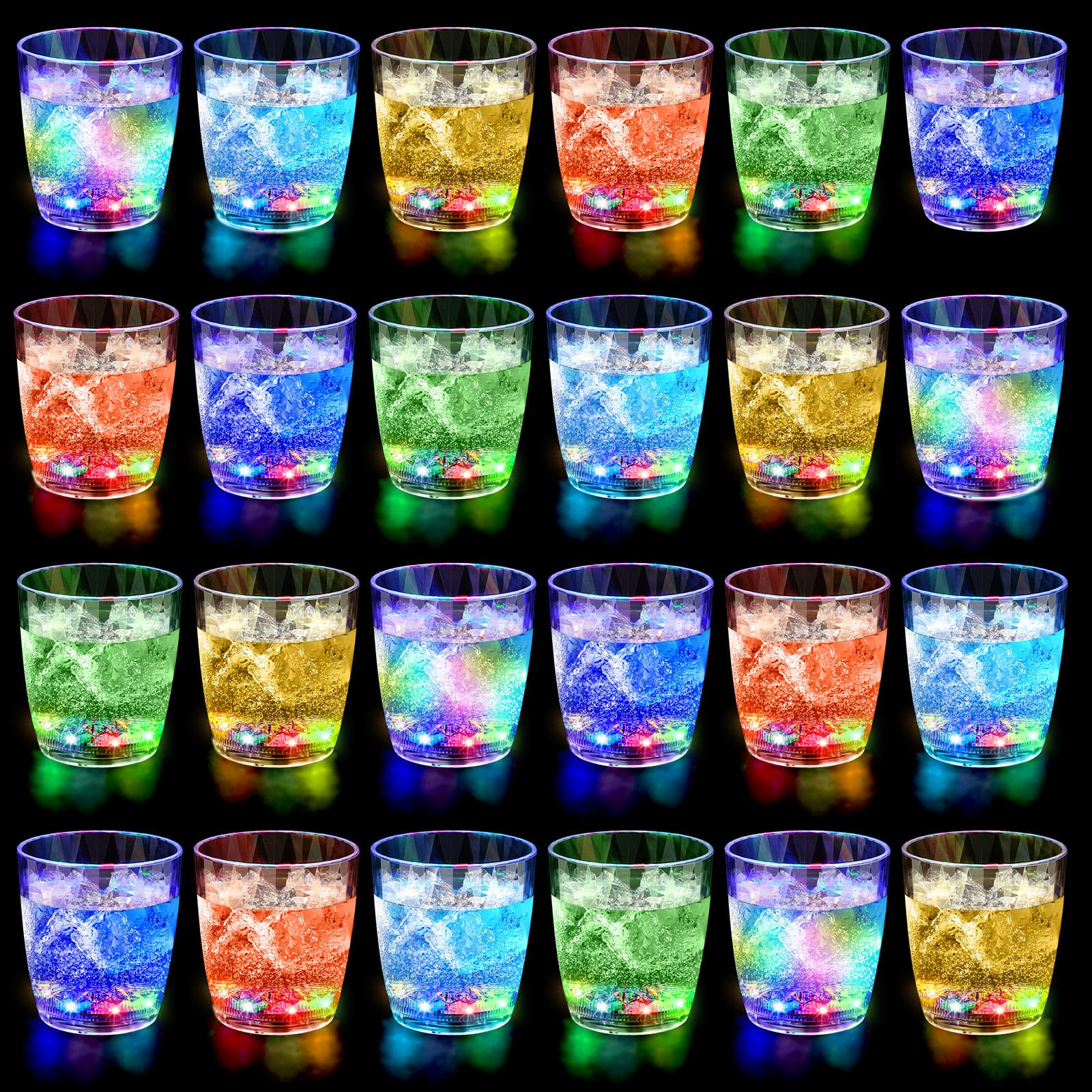 Potchen 10 oz Plastic Light up Glasses LED Cups for Night Drinking Liquid Activated Glow Party Favor Multicolor Neon Shot Glasses for Disco Bar(24 Pcs)