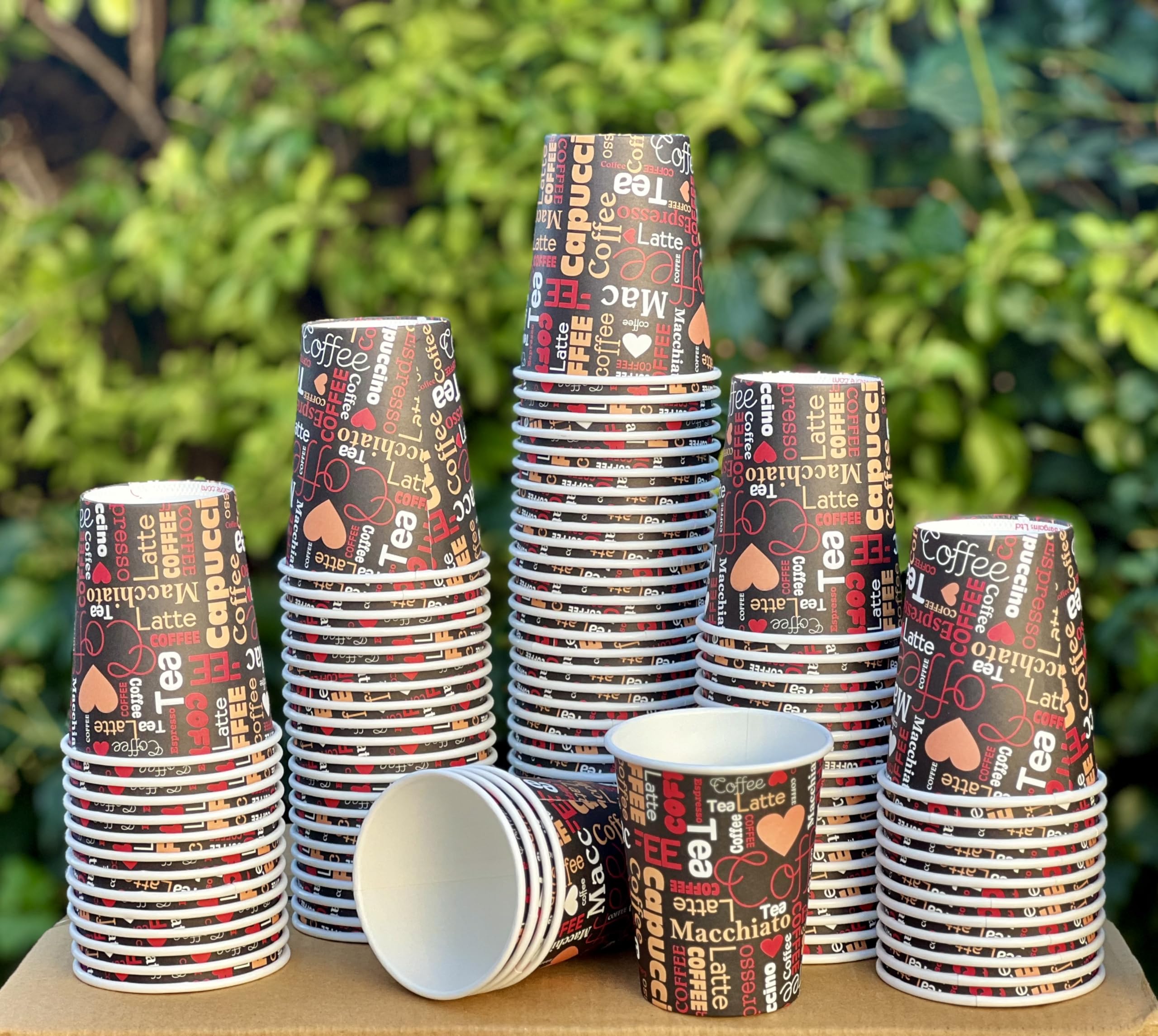 HOT BARGAINS Paper Cups, 200 Pack Brown Printed Single Wall Disposable Coffee Cups for Hot and Cold Drinks, 8oz/236ml