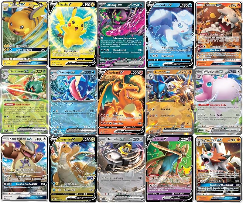 Lote de 5 cartas ultra raras de Pokémon - V, Gx, ex, variedad variada - sin duplicados