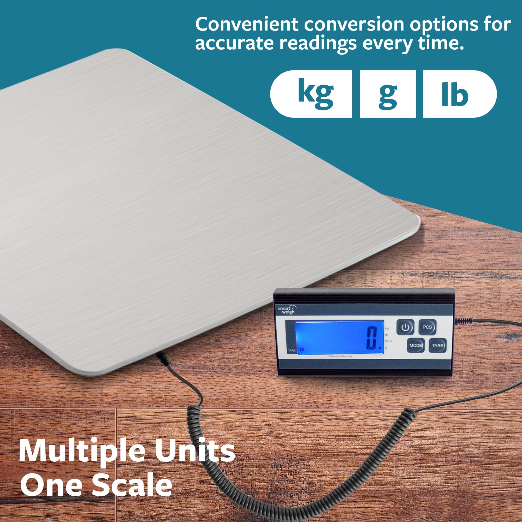 Smart Weigh Pèse-personne numérique robuste pour colis avec grande plate-forme en acier inoxydable durable, balance postale et bagage 200 kg x 28,3 g