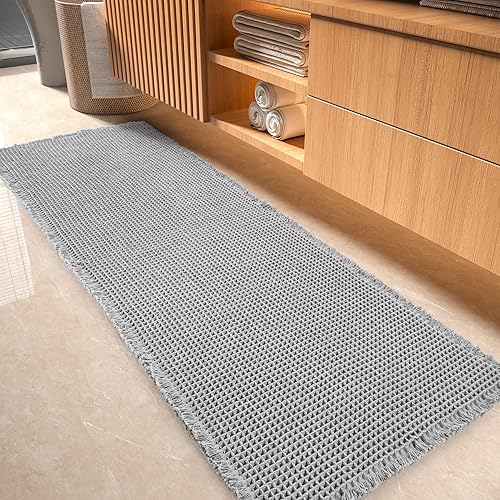Miniatura 10 de Alfombra de Baño Tipo Waffle, Súper Absorbente Antideslizante, Alfombras de Baño para Alfombra de Baño Ultra Suave, Alfombra de Baño Lavable a Verde
