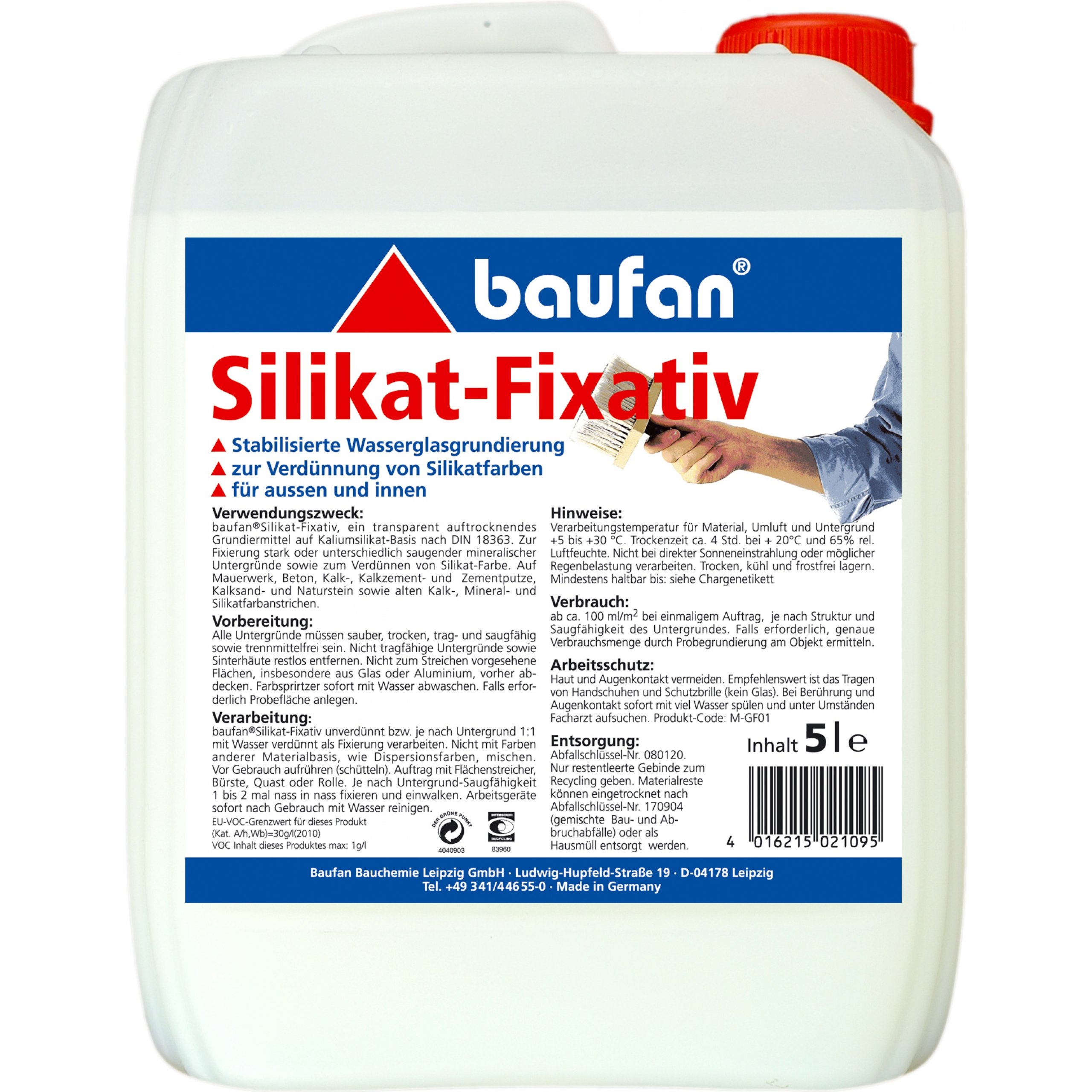 Baufan Fissativo ai silicati - Primer 5 l | per interni ed esterni | privo di conservanti, solventi e plastificanti | possiede proprietà naturali antimuffa