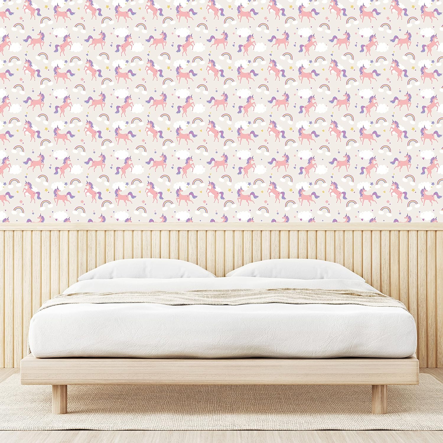 Ambesonne Rainbow Peel & Stick Wallpaper for Home, Dreamy Unicorn Pattern Repetitive Clouds Stars, Self-Adhesive Living Room Kitchen Accent, 13" x 100", Pale Salmon Multicolor