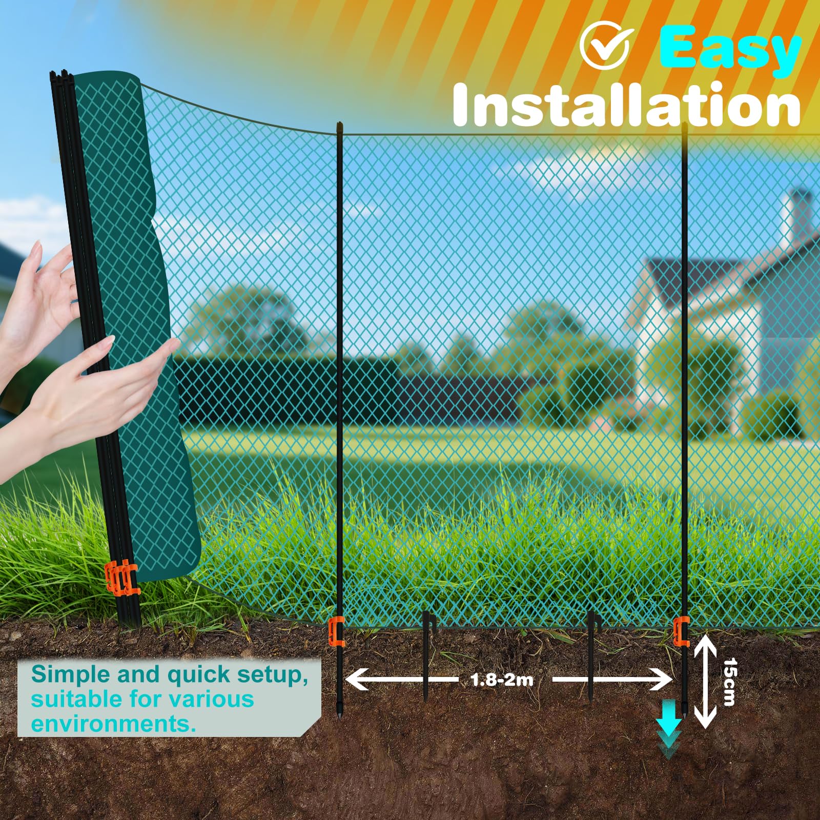 Clôture Mobile pour Poules, 15m 20m 30m 50m X 90cm, Clôture de Délimitation, Filet a Mailles Serrées, Barrière, Clôture À Brancher, Clôture Pour Chats, Clôture de Jardin Pour Cour Camping Maison (15m)