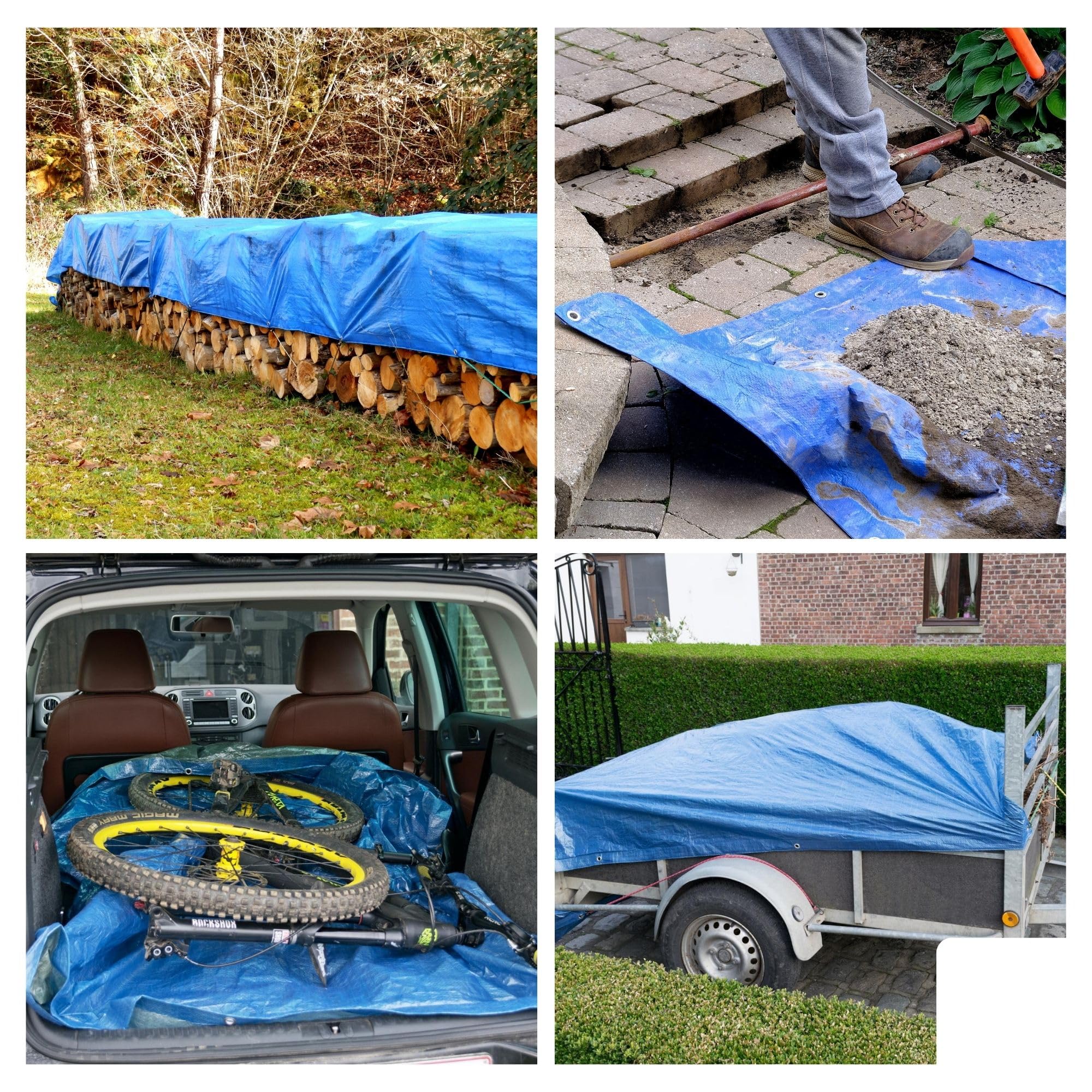 Perel Plandeka 10 x 12 m, poliester wodoodporny 110 g/m², plandeka z 44 oczkami i wzmocnionymi narożnikami, do mebli ogrodowych, drewna, przyczepy