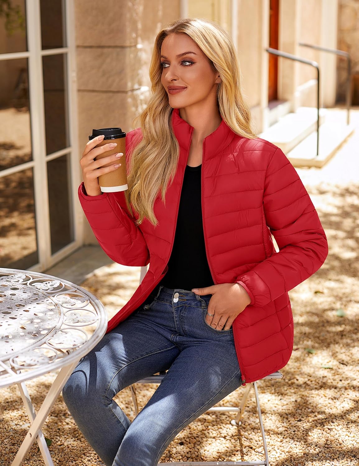 YUCOLEN Women's Puffer Jacket Quilted Winter Coat Padded Stand Collar Full-zip Warm Lightweight Puffer Coats - Image 3