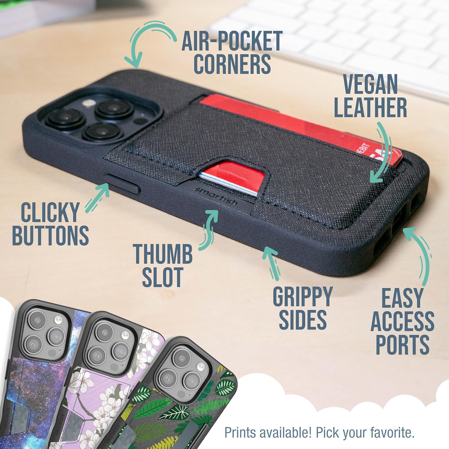 Smartish® iPhone 15 Pro Wallet Case - Wallet Slayer Vol. 2 [Slim + Protective] Credit Card Holder w/Kickstand - Drop Tested Hidden Card Slot Compatible w/Apple iPhone 15 Pro - Black Tie Affair - Image 6