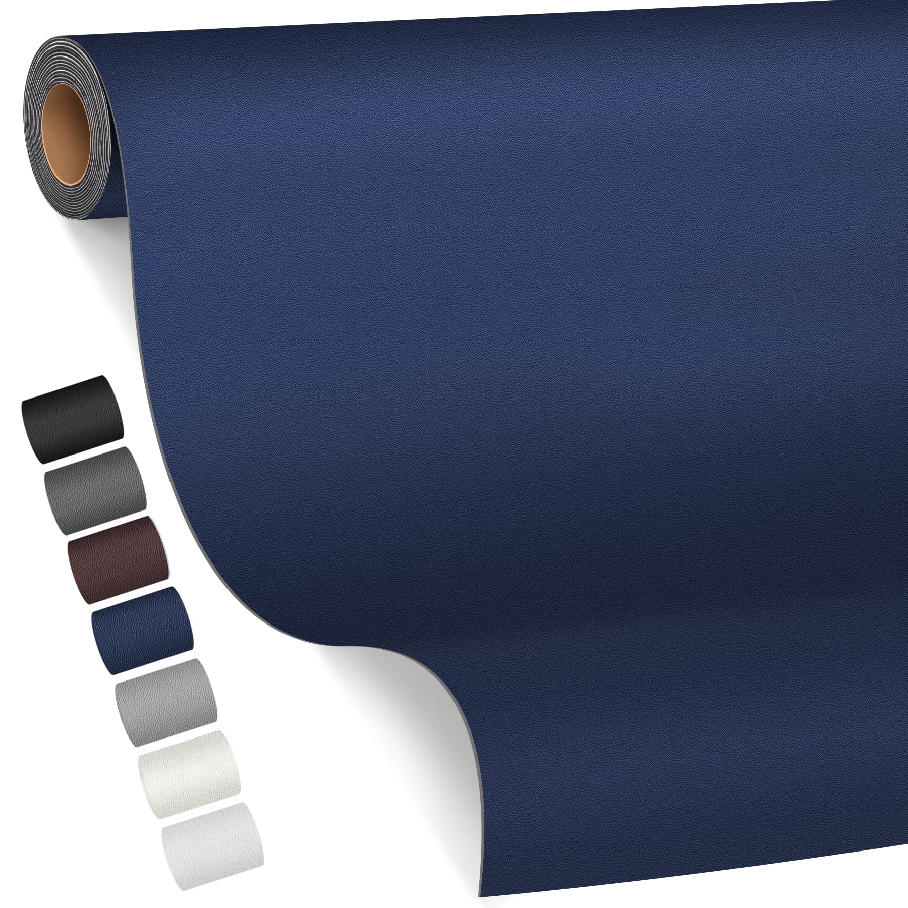 Pelle Adesiva per Riparazioni Autoadesivo, 80 x 200 cm Patch di Riparazione in Pelle,Ecopelle Adesiva per Divani, Sedili Auto, Mobili, Borse, Giacche （Liscio Blu navy）