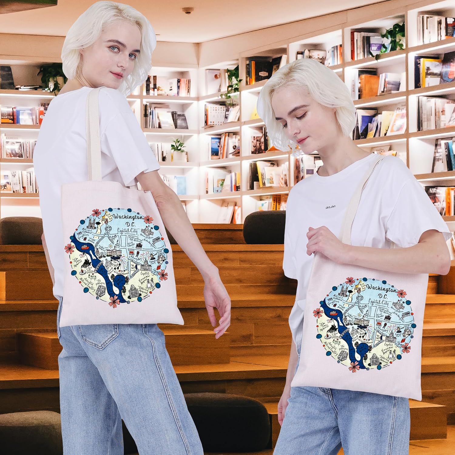 CMNIM Washington DC Tote Bag - DC Souvenirs Gifts with Map - Reusable Shopping Bags - Image 2