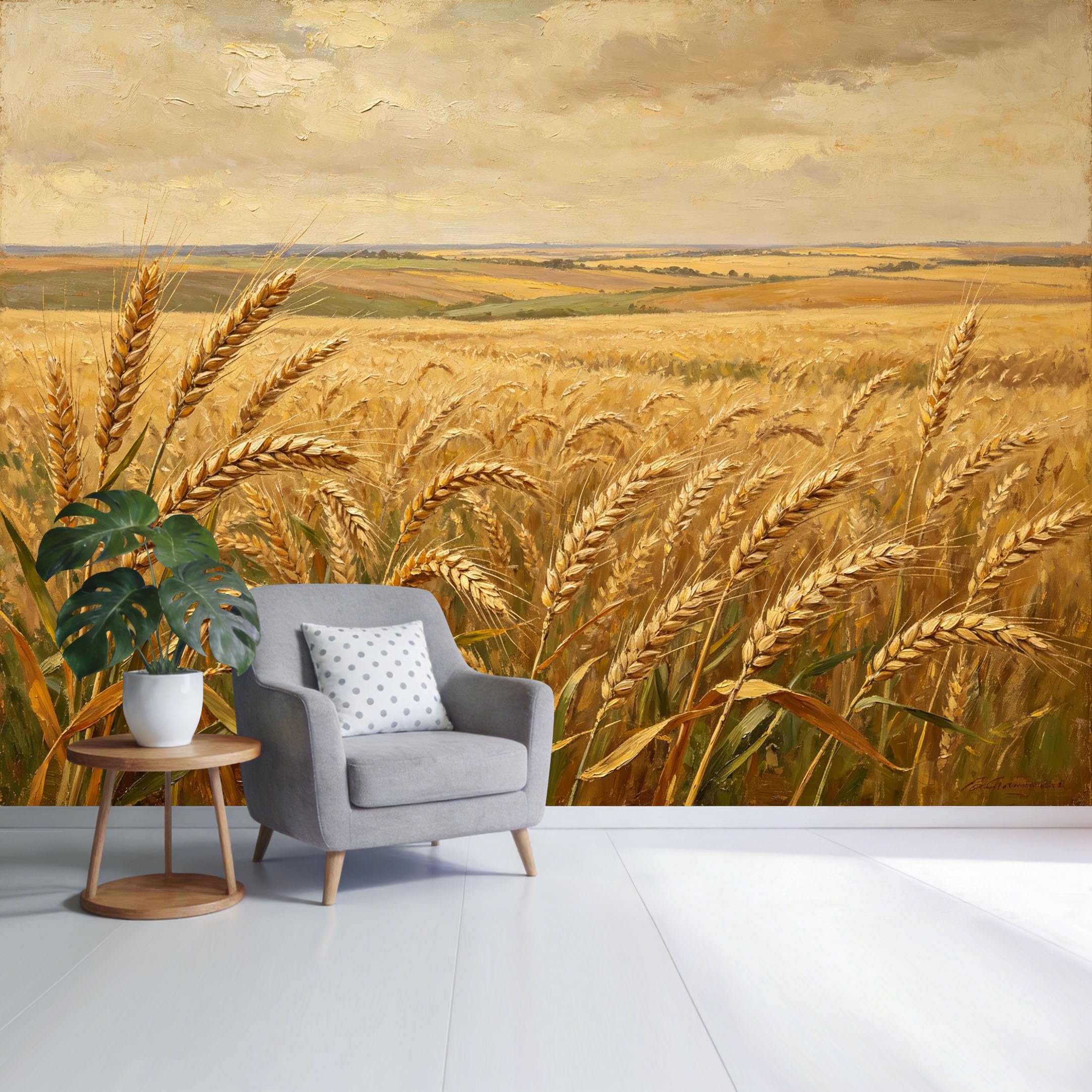 Custom Size Wall Mural Golden Wheat Field Landscape Harvest Farm Horizon Oil Painting Style SelfAdhesive Wall Fabric Removable Wallpaper for Home Office Decor