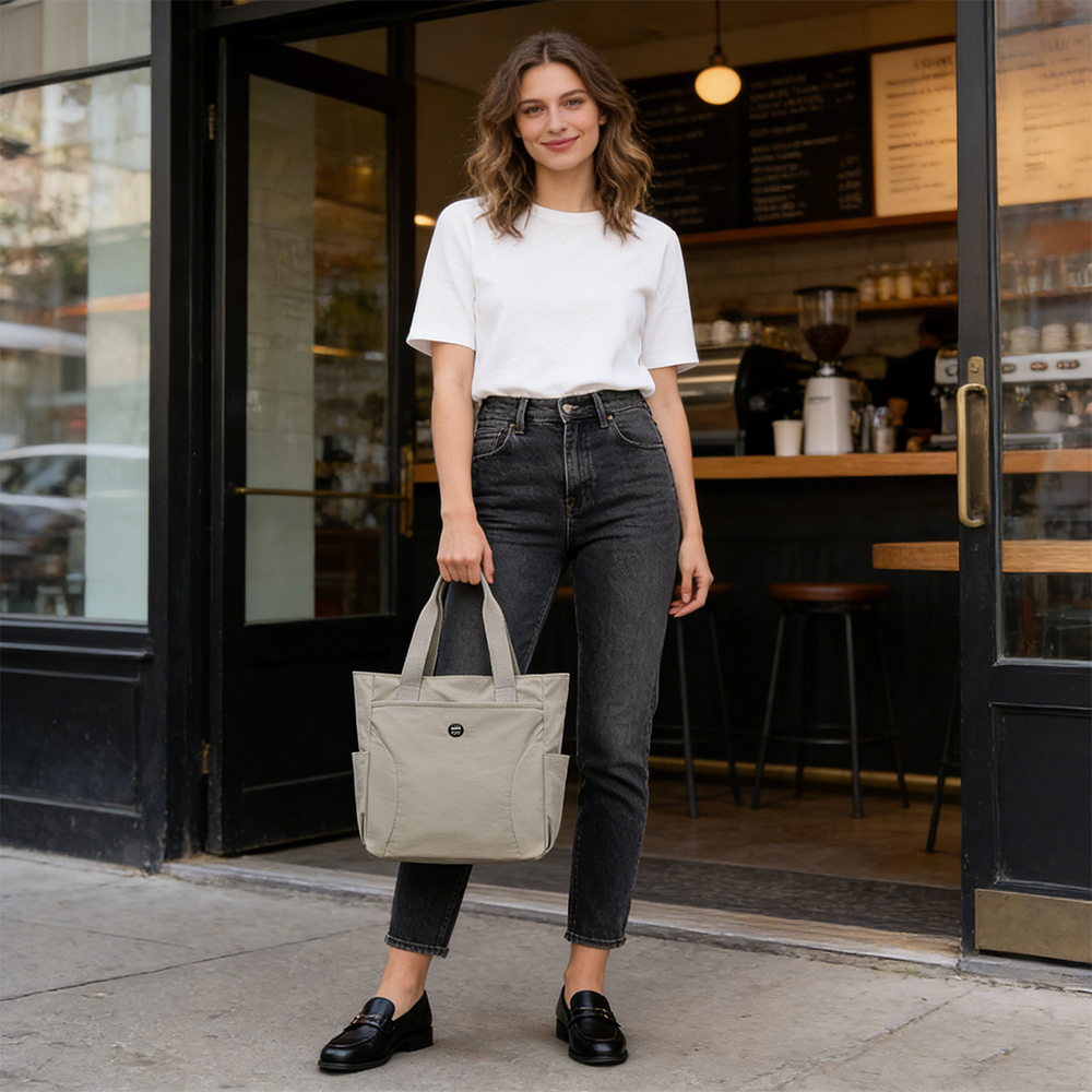 Bolsa Tote para mujer, hombro de nylon con cremallera miniatura 7